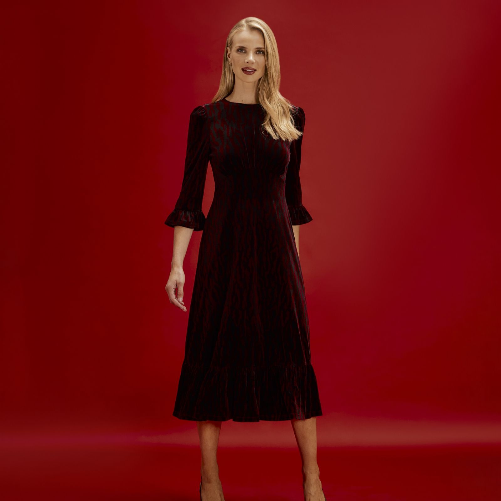 Finery London Scarlett Printed Velvet Dress Petite
