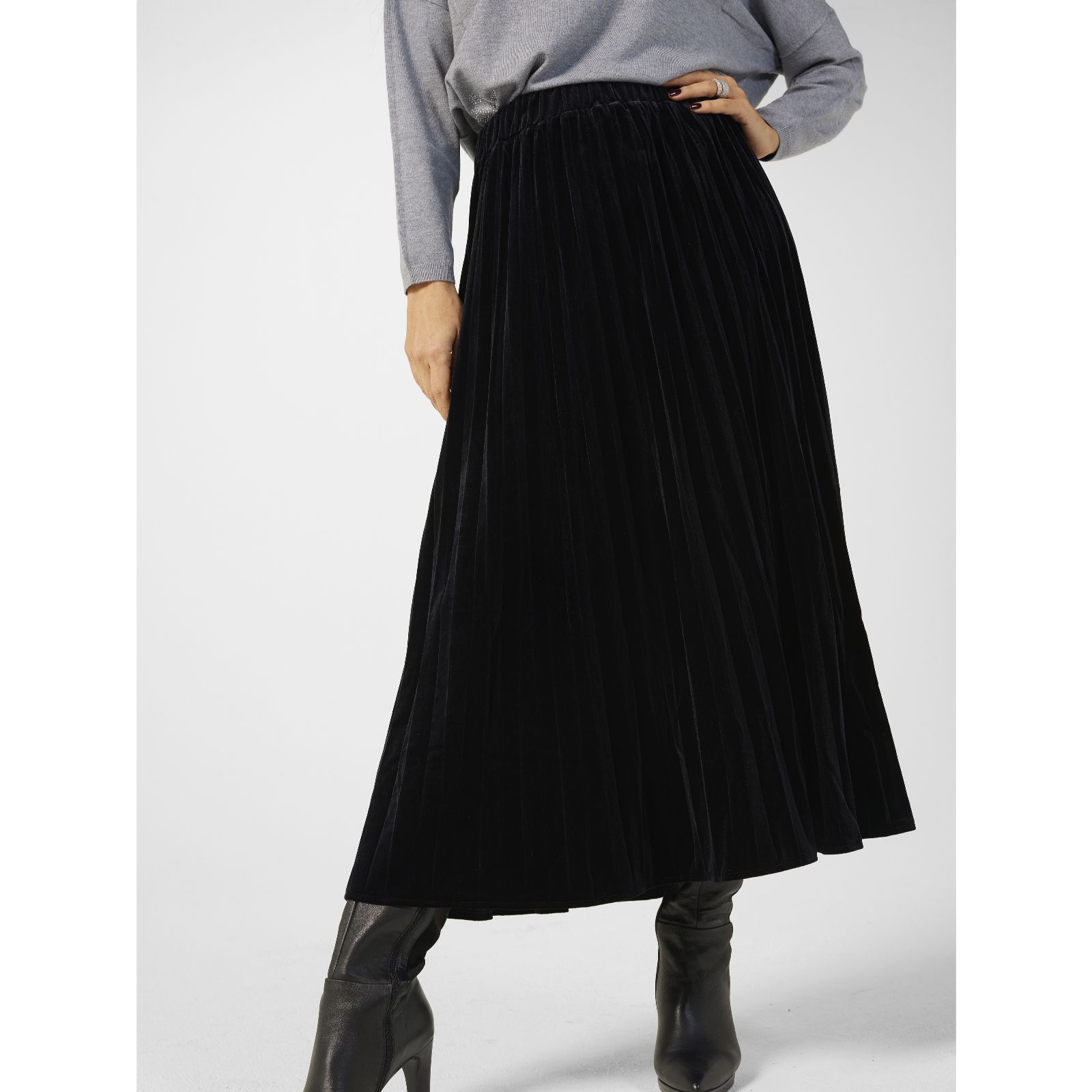 Frank Usher Longer Length Velour Pleated Skirt - QVC UK