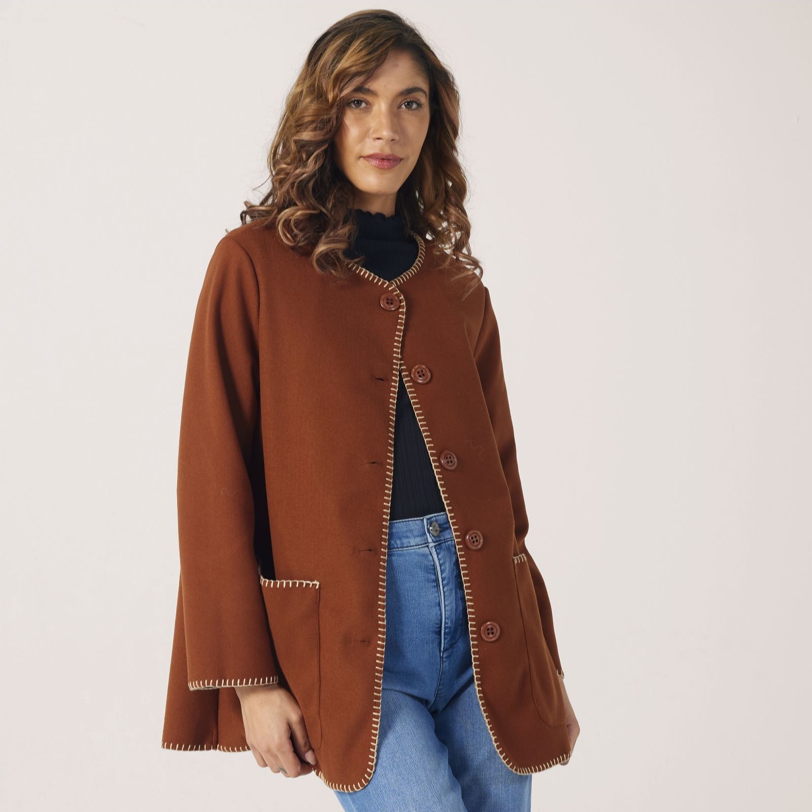 Kim & Co Cashmere Look Jacket with Blanket Stitch Details