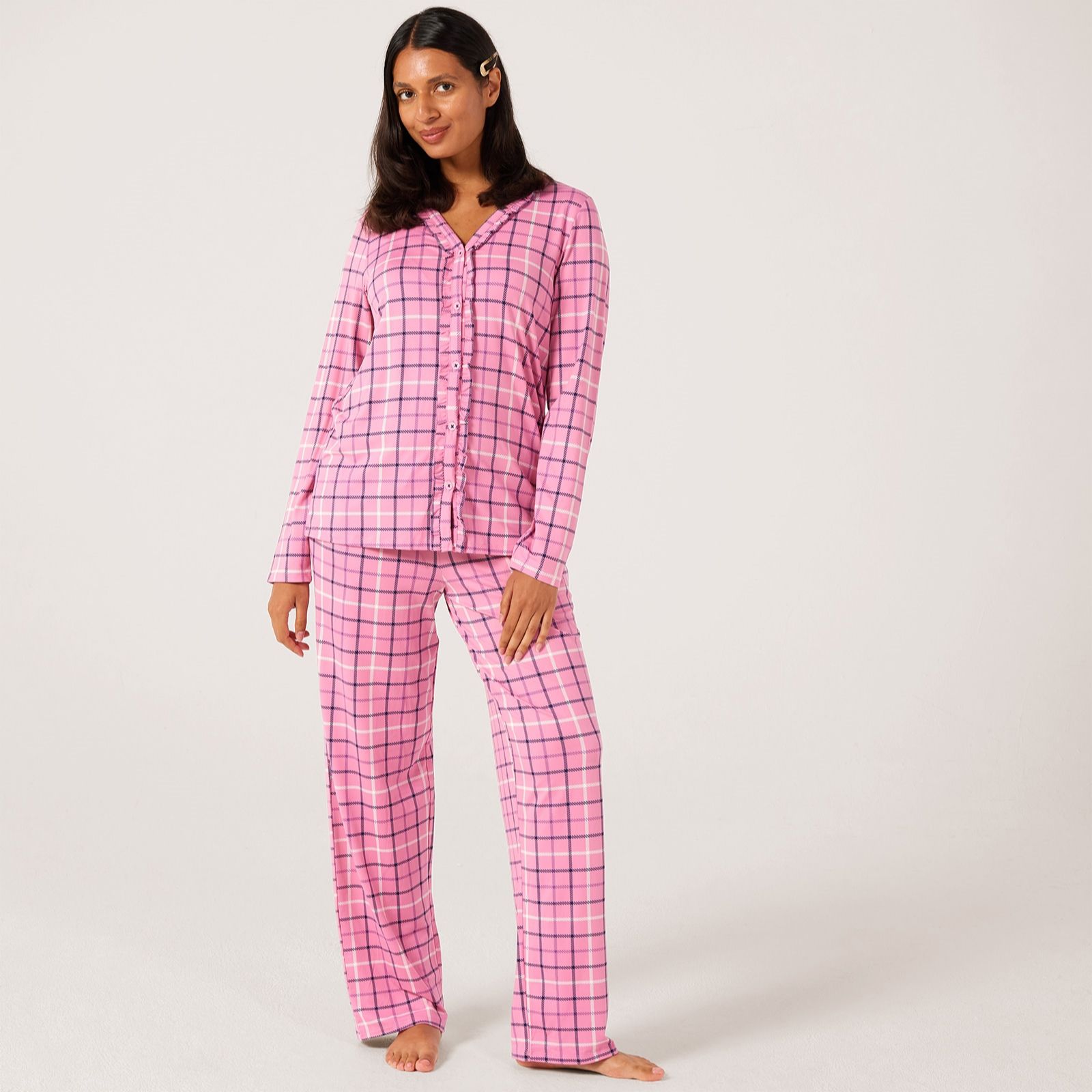 Cuddl Duds Cozy Jersey Ruffle Top PJ Set