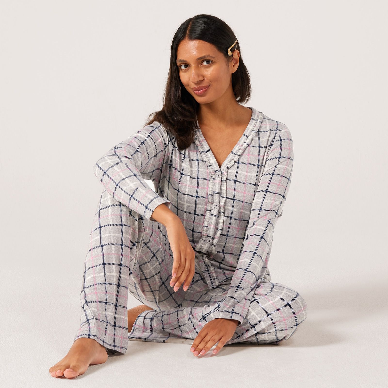 Cuddl Duds Cozy Jersey RuffleTop PJ Set
