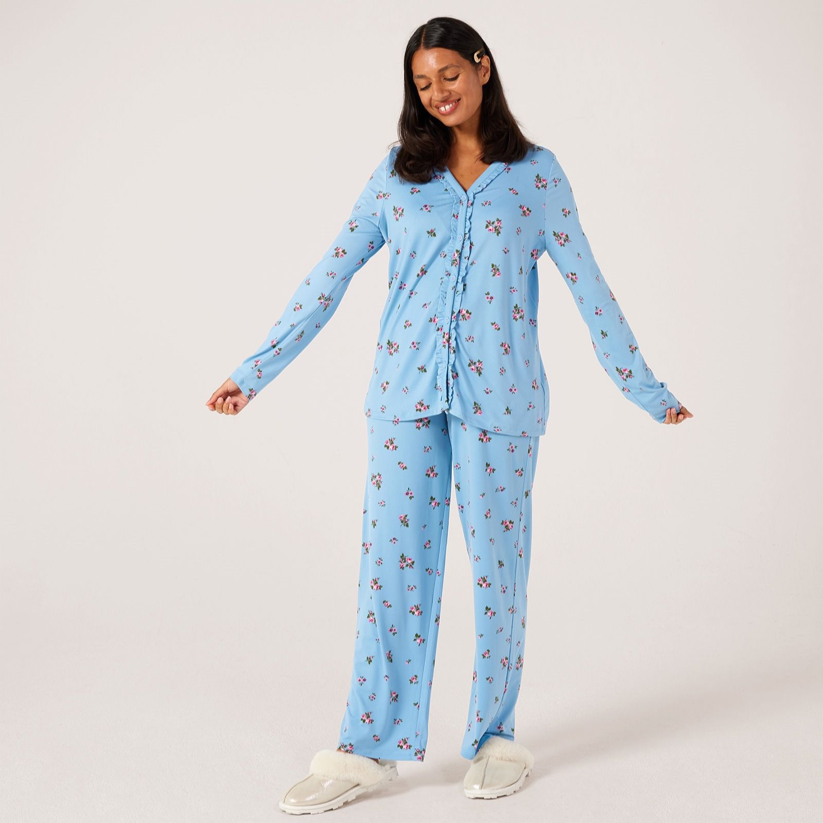 Cuddl Duds Cozy Jersey RuffleTop PJ Set