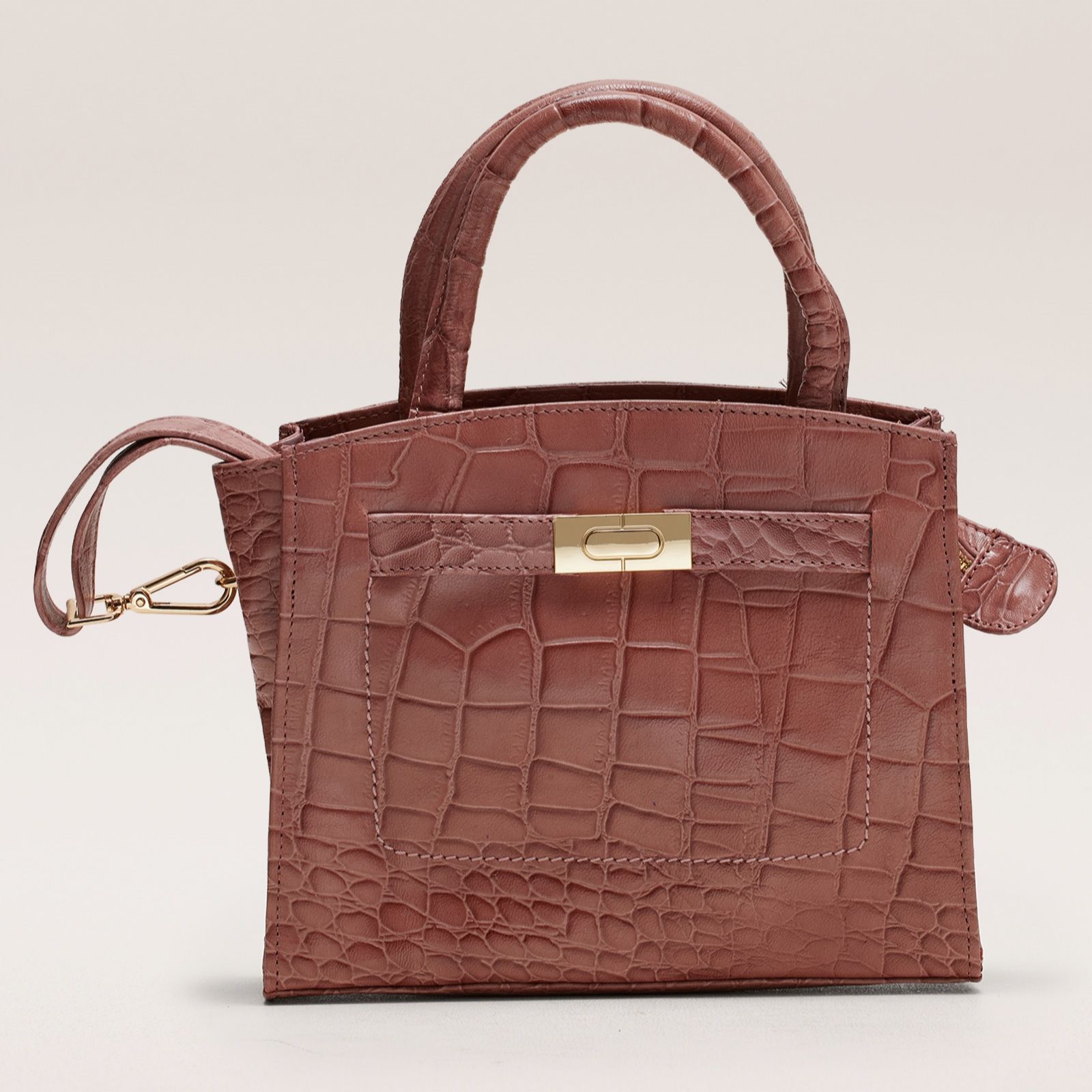 Ashwood Leather Croc Medium Multiway Bag with Front Lock Detail