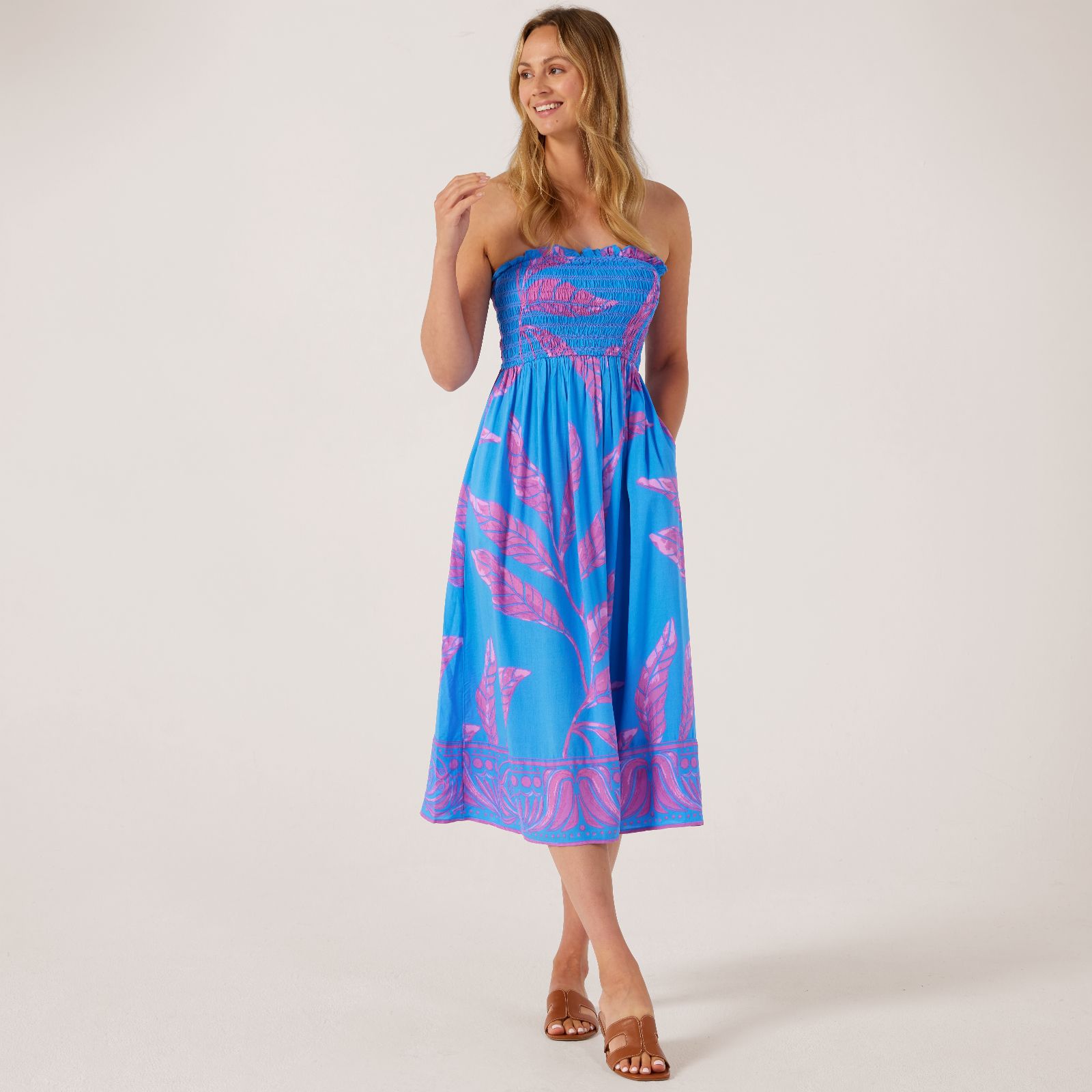 Monsoon Pamela Palm Print Bandeau Dress