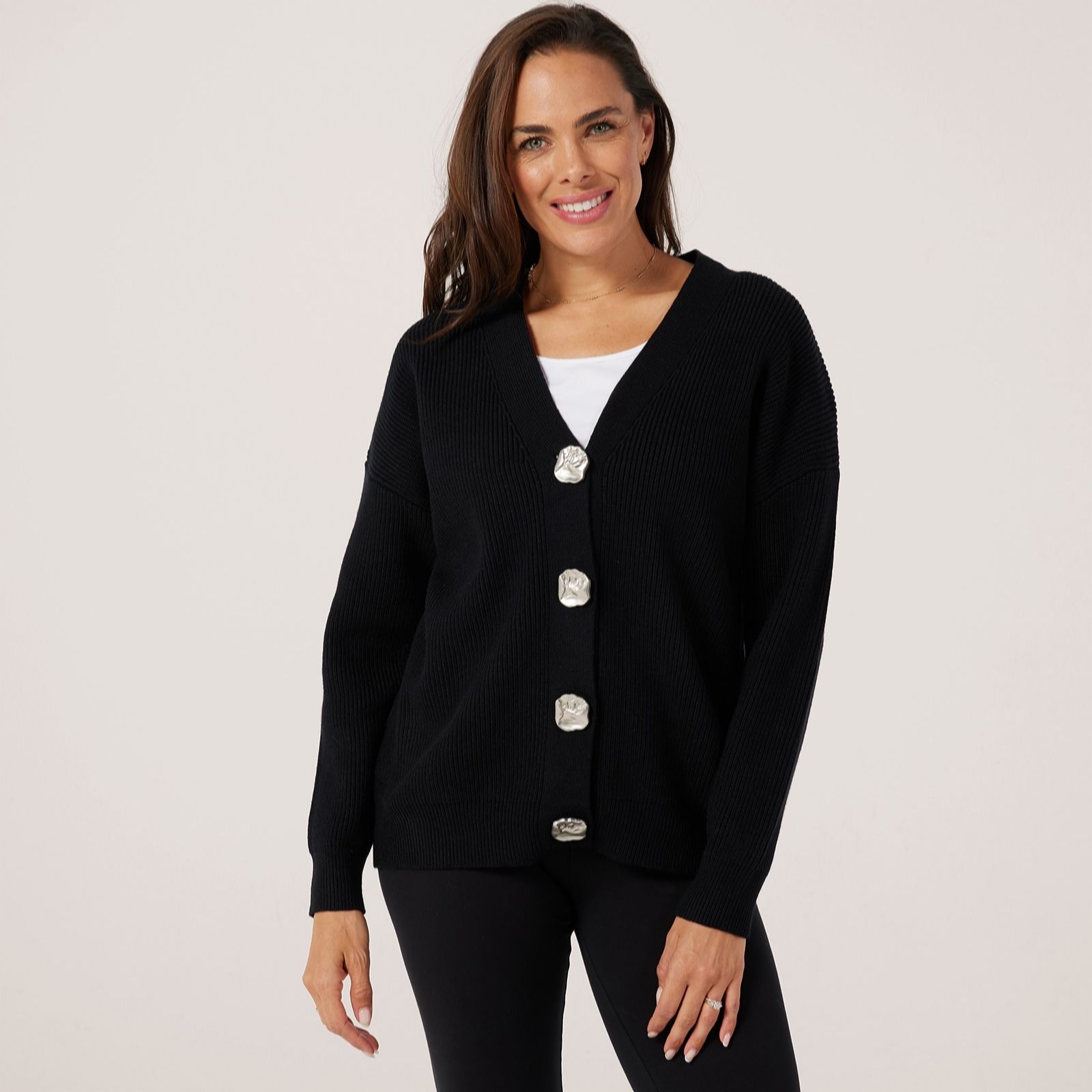 Frank Usher V Neck Knit Cardigan With Feature Buttons