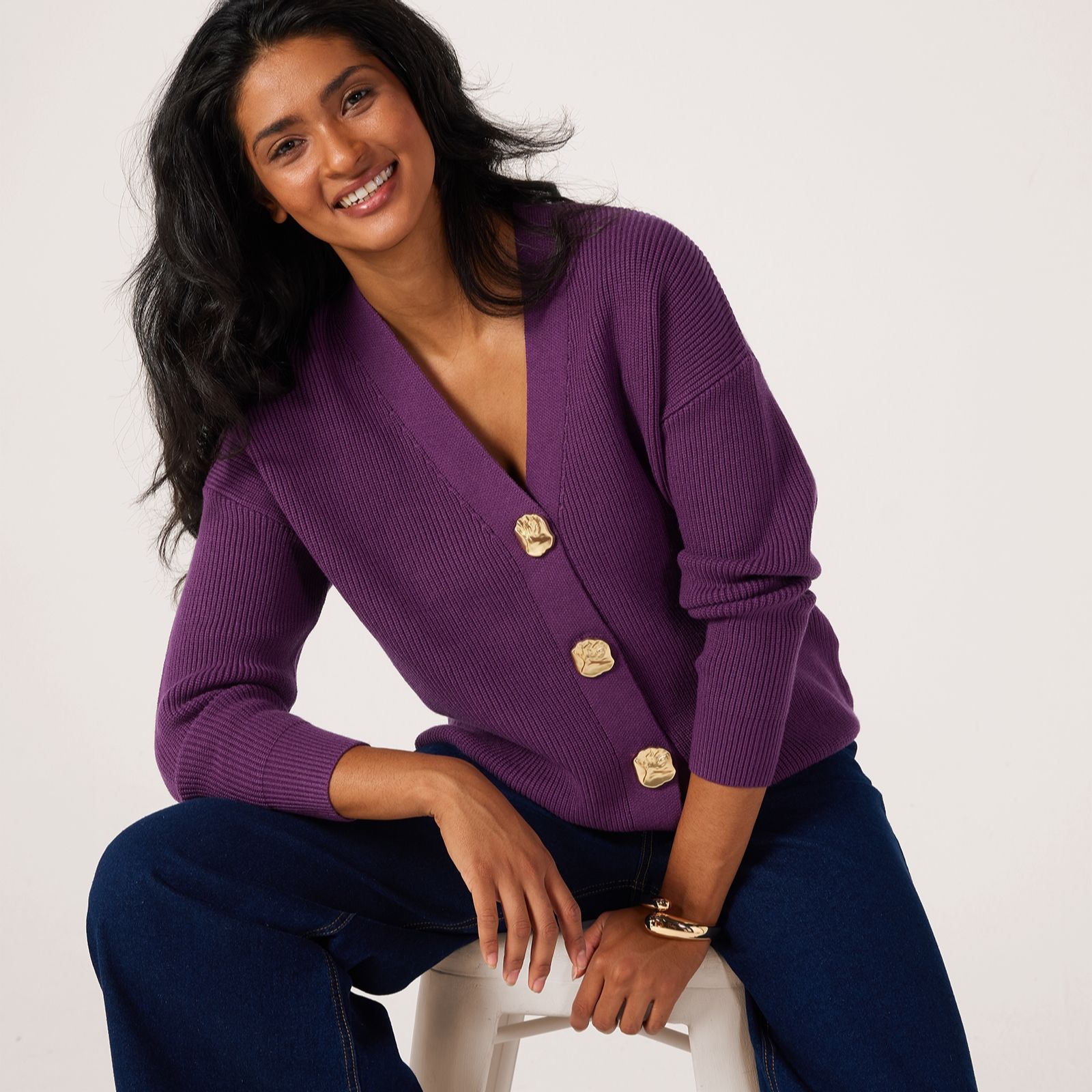 Frank Usher V Neck Knit Cardigan With Feature Buttons
