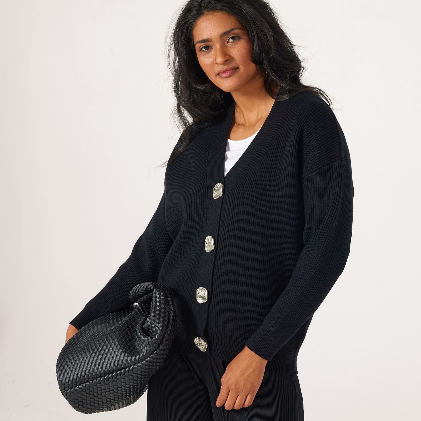 Frank Usher V Neck Knit Cardigan With Feature Buttons