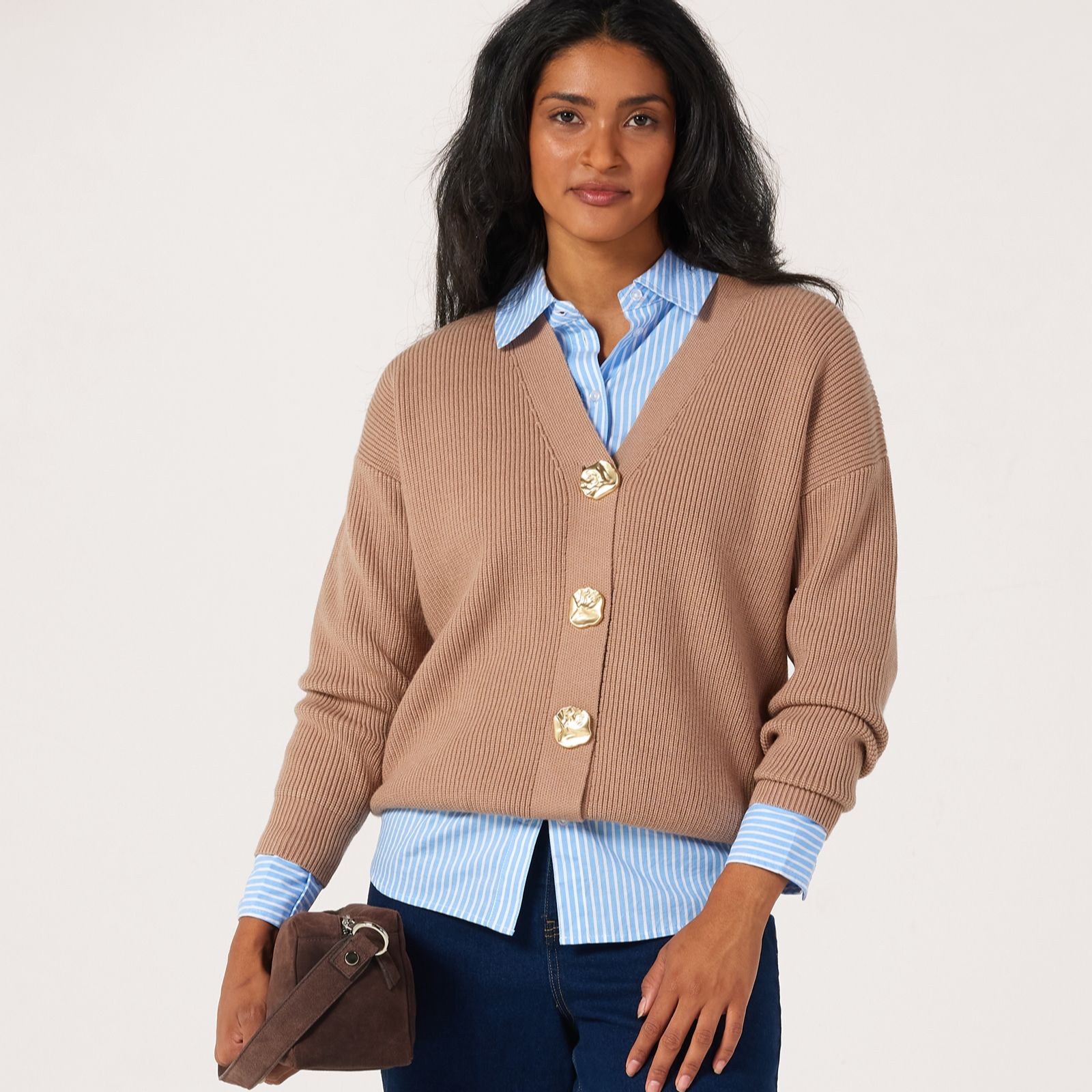 Frank Usher V Neck Knit Cardigan With Feature Buttons