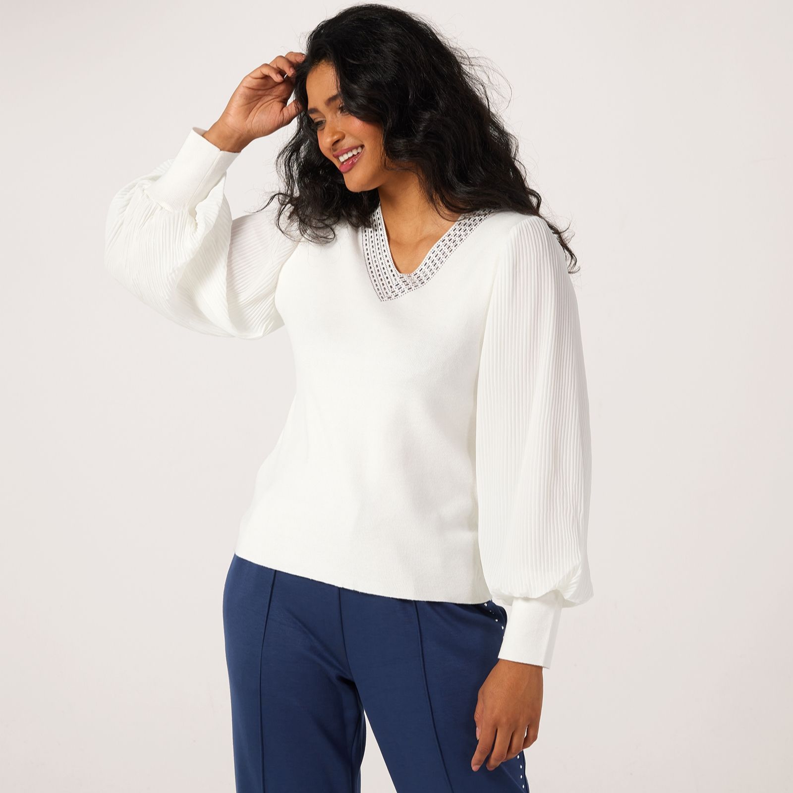 Frank Usher Embellished Knit Jumper with Chiffon Sleeves