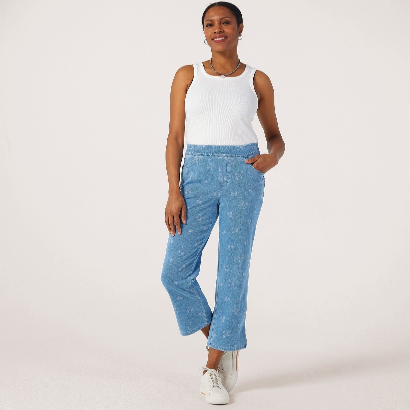 Denim & Co. Comfy Knit Cropped Printed Straight Leg Trousers Standard