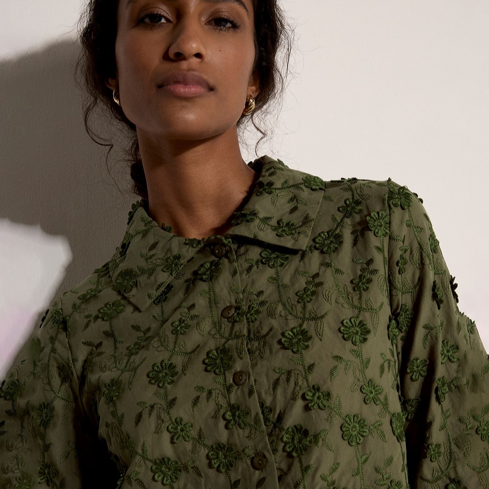 Apricot 3D Floral Embroidered Shirt