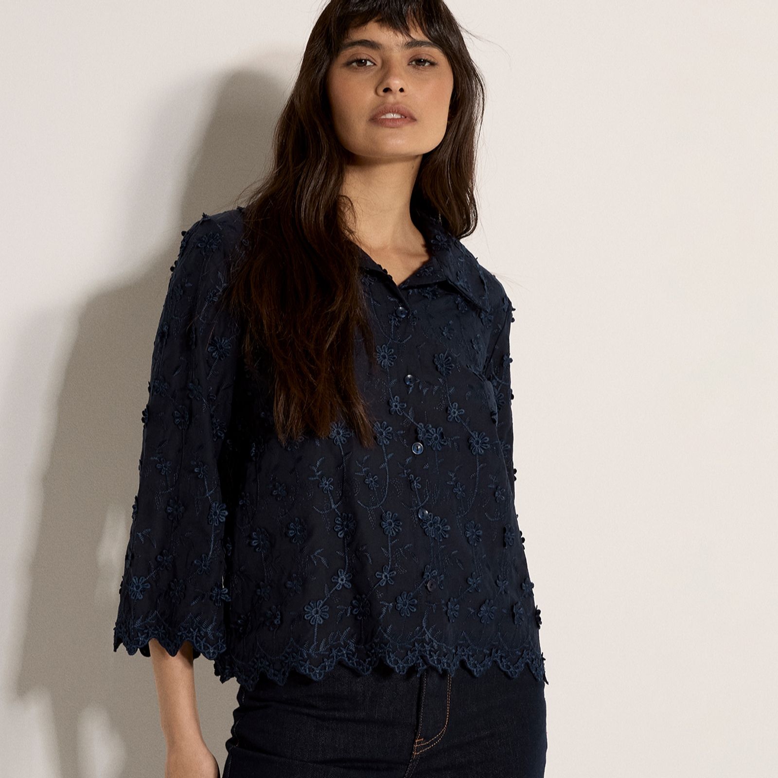 Apricot 3D Floral Embroidered Shirt