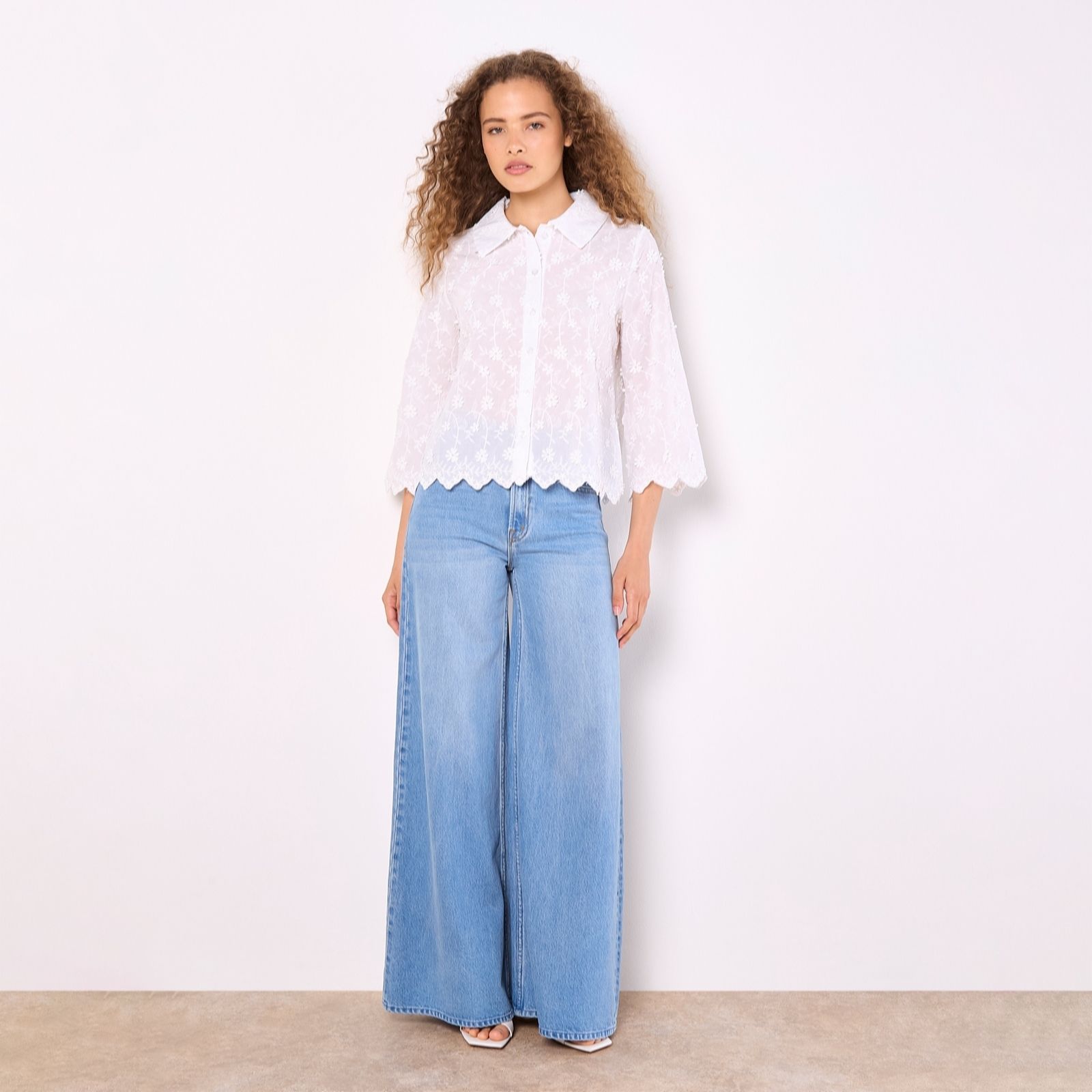 Apricot 3D Floral Embroidered Shirt