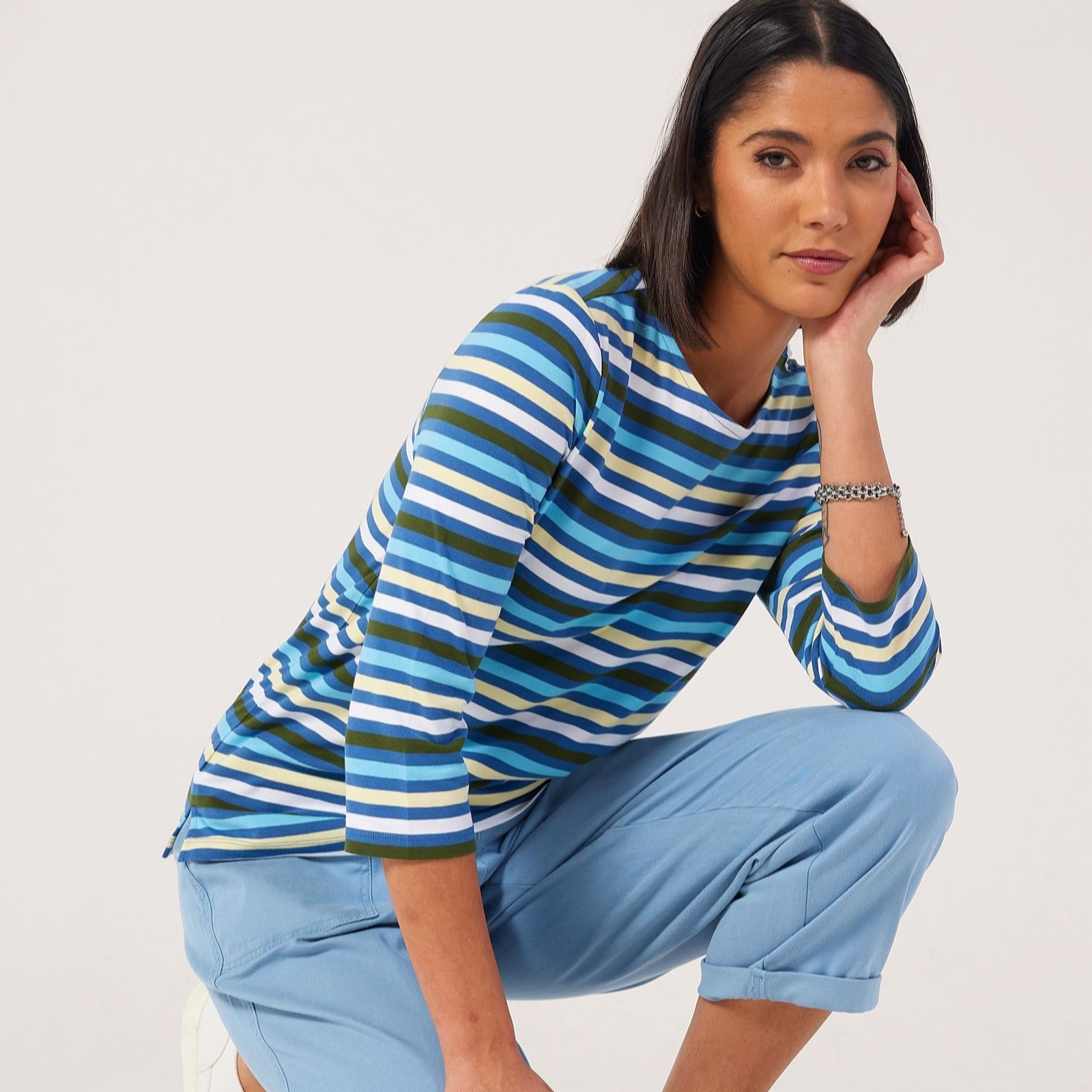 Denim & Co. Essential Stripe Boat Neck Top