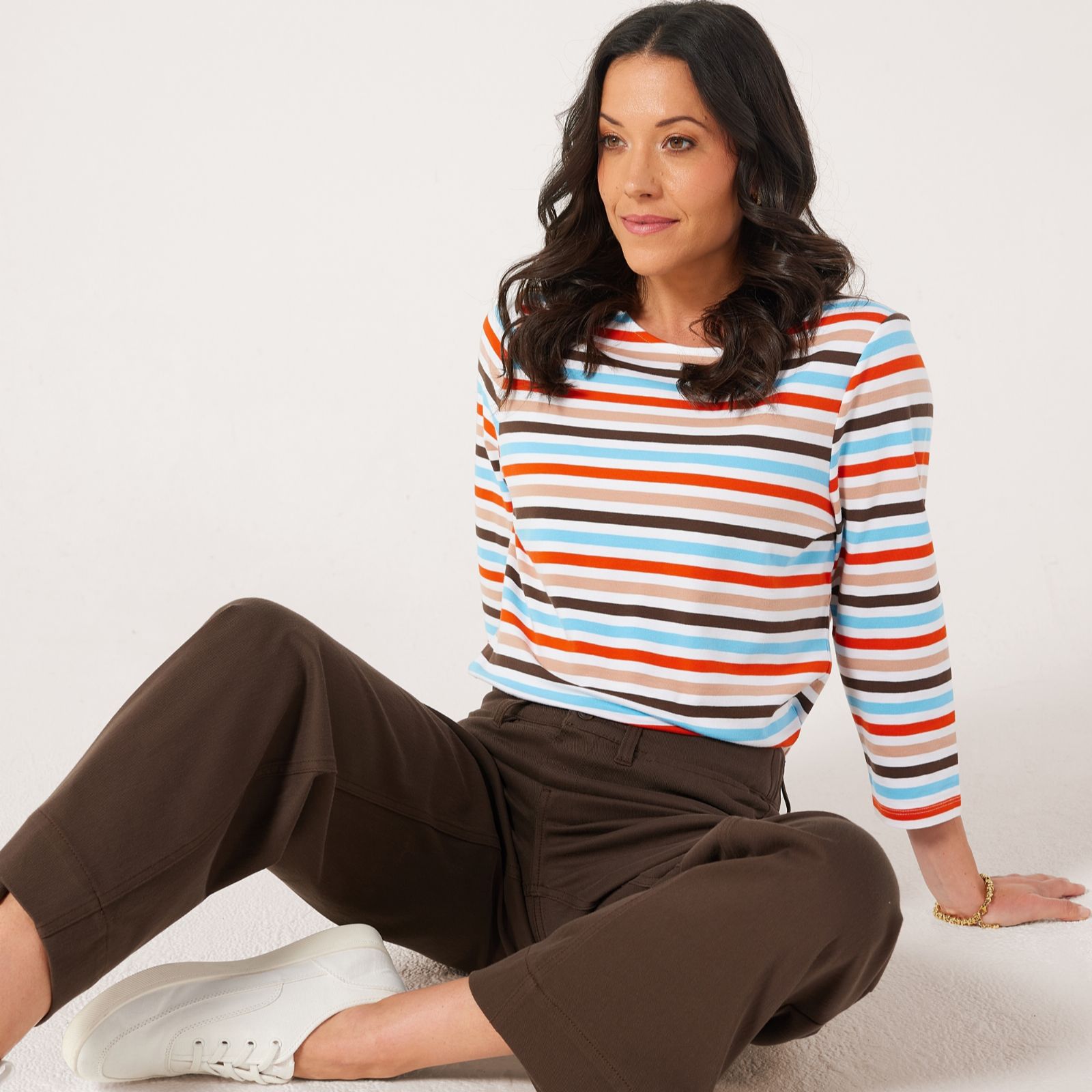 Denim & Co. Essential Stripe Boat Neck Top