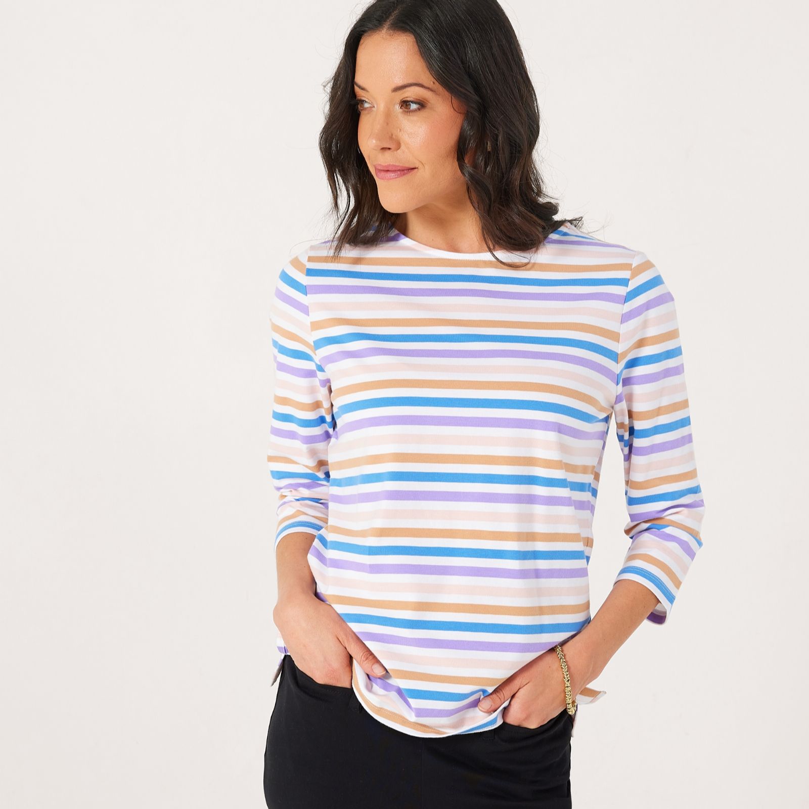 Denim & Co. Essential Stripe Boat Neck Top