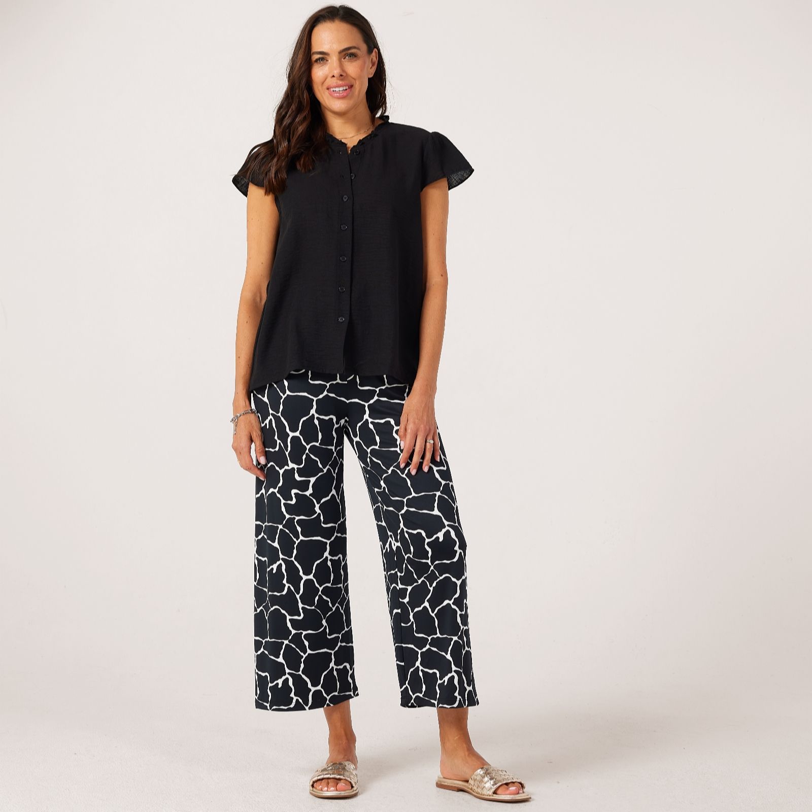 Kim & Co Printed Brazil Jersey Straight Leg Cropped Length Trousers