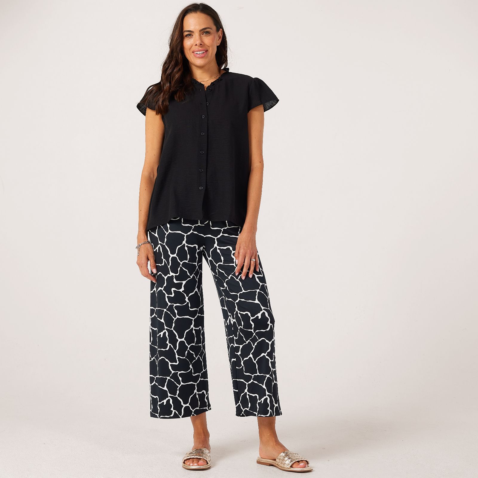 Kim & Co Printed Brazil Jersey Straight Leg Cropped Length Trousers