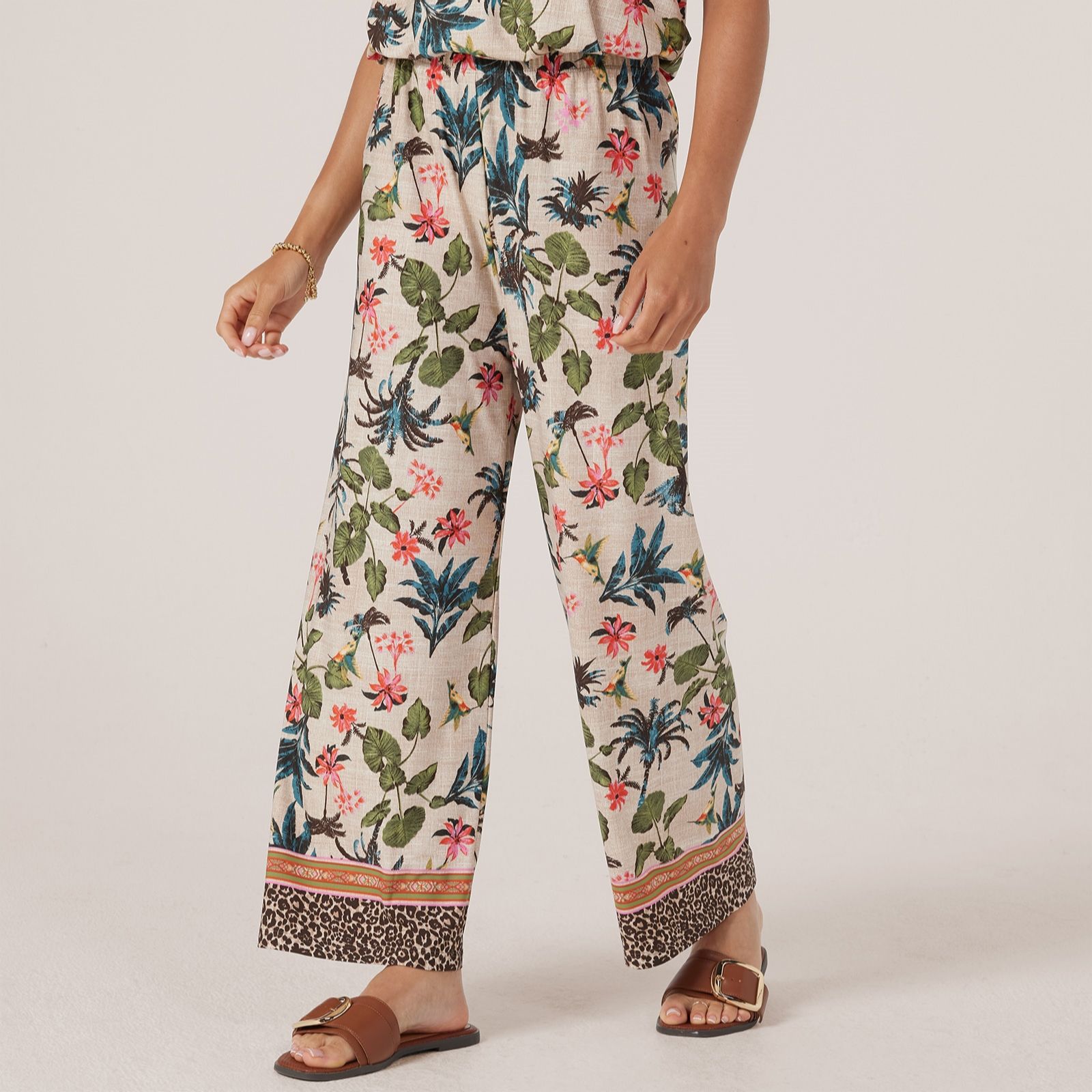 Kim & Co Printed Brazil Jersey Straight Leg Cropped Length Trousers