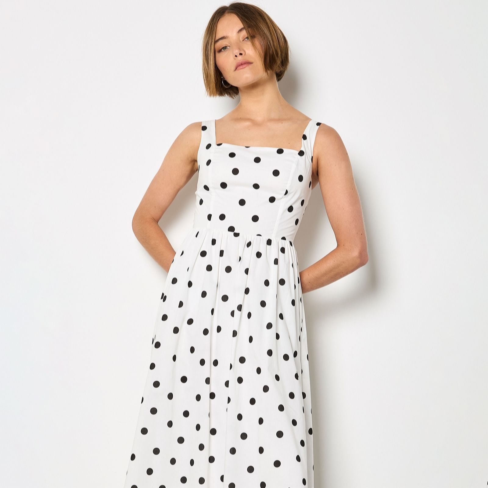 Apricot Polka Dot A-Line Midi Dress