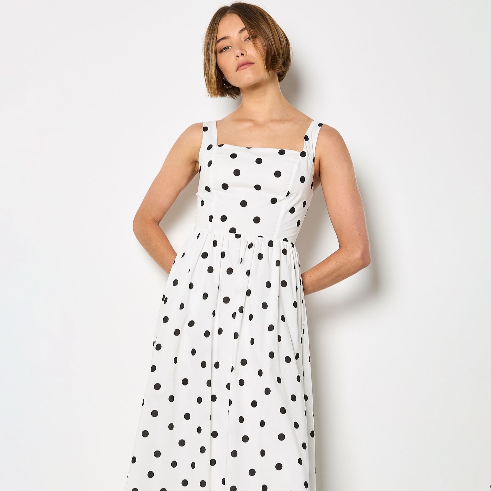 Apricot Polka Dot A-Line Midi Dress