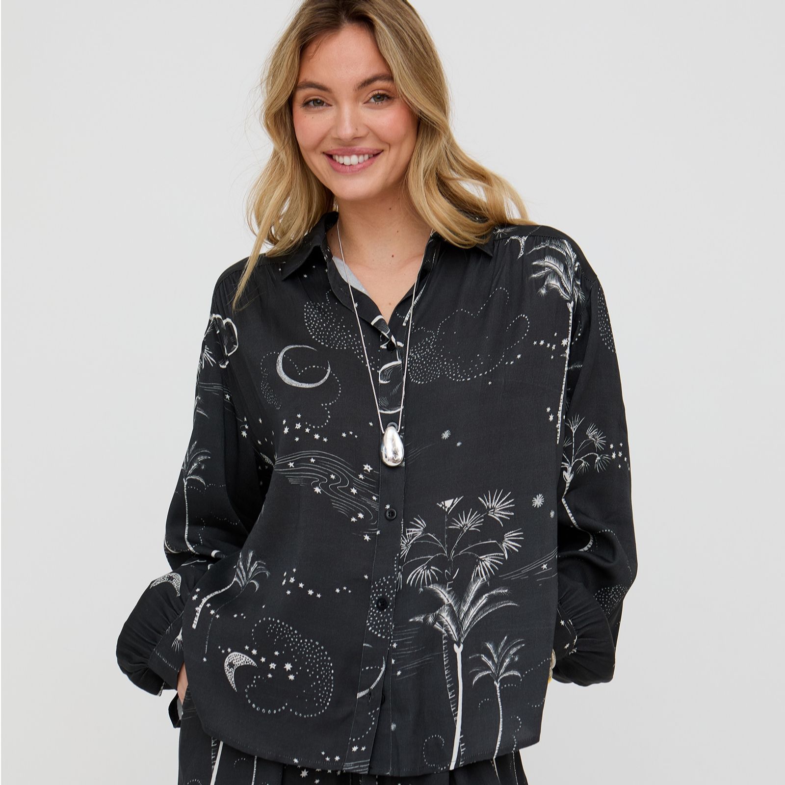 Raffya Palm Button Down Palm Print Shirt