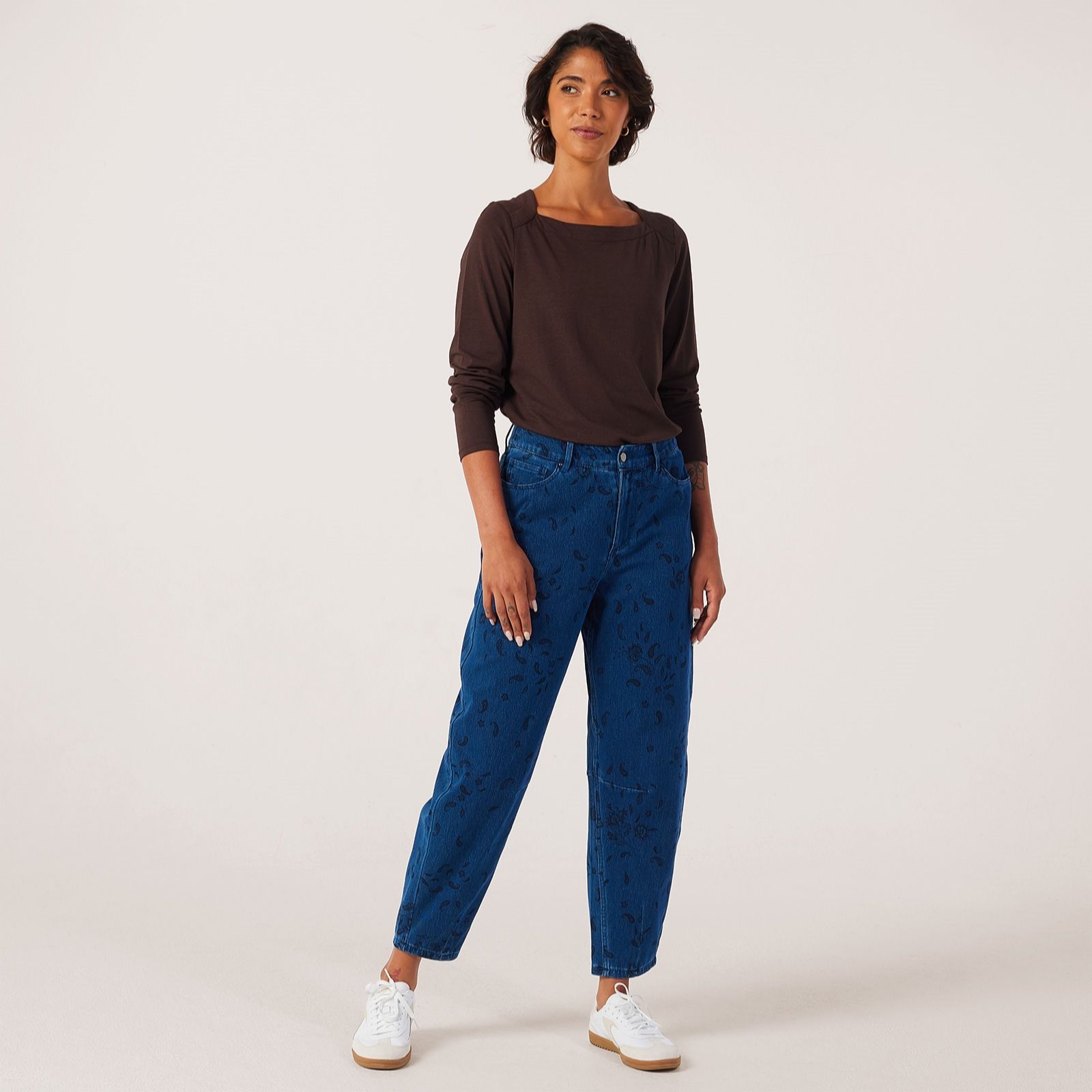 Denim & Co Comfy Knit Printed Barrel Trouser Standard
