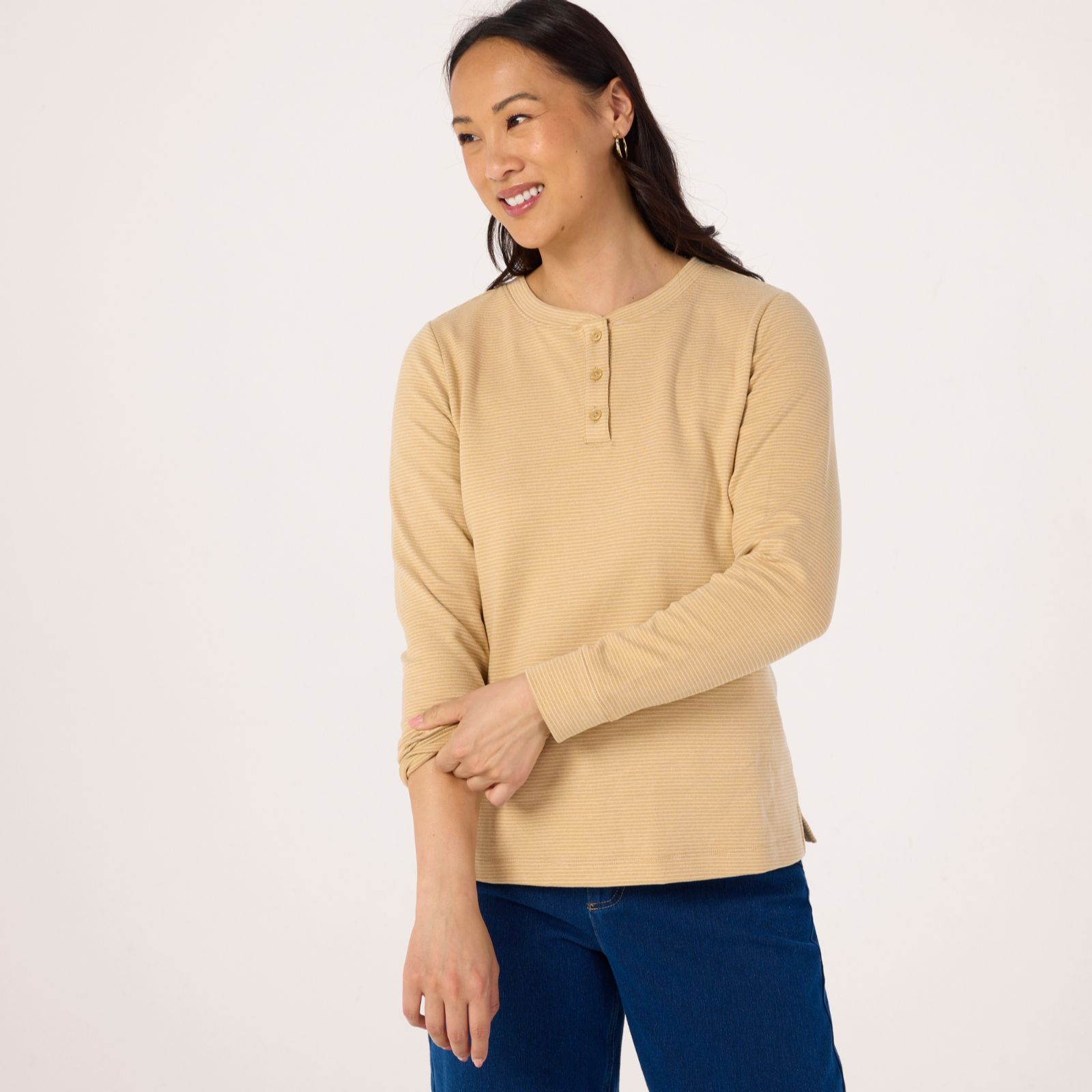 Denim & Co Essentials Long Sleeve Henley Top