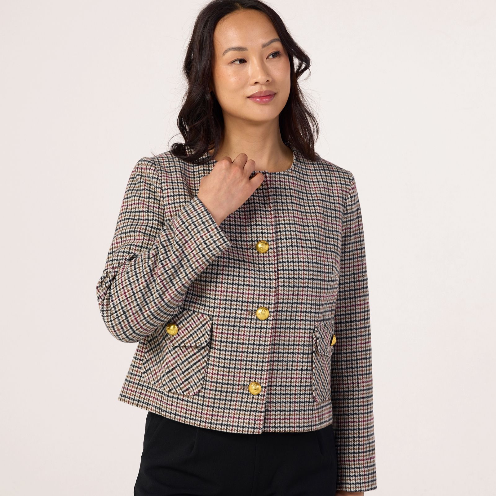 Helene Berman Wool Blend Checked Tailored Jacket