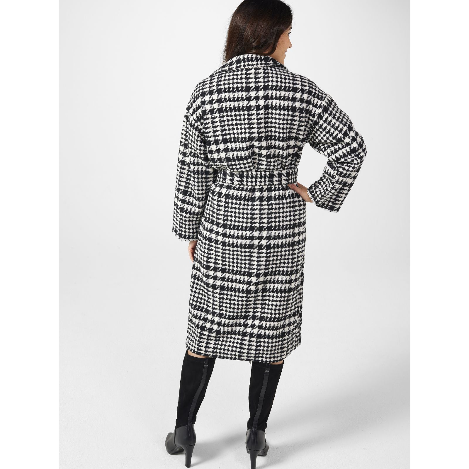ICHI Jannet Houndstooth Check Belted Coat