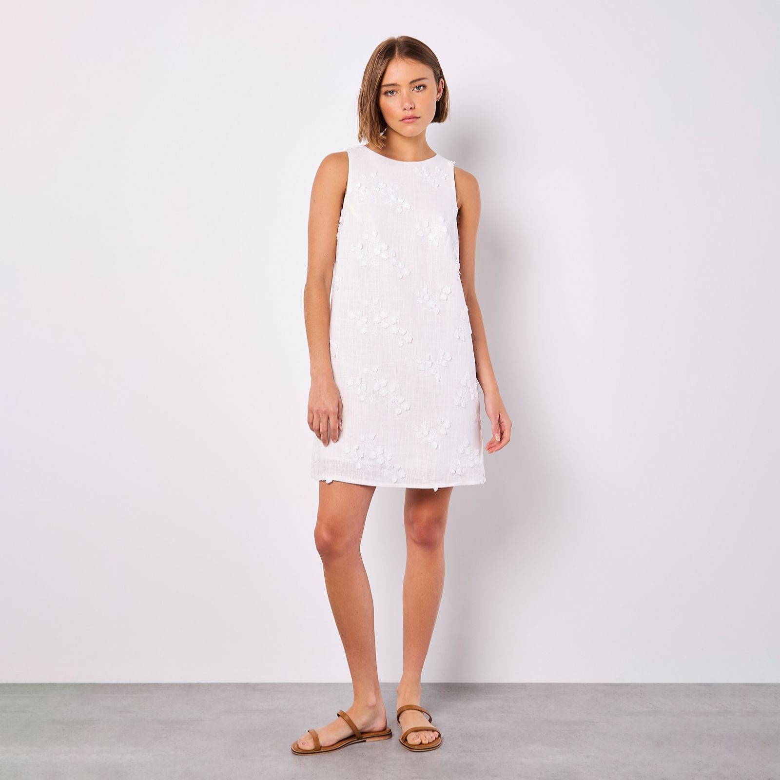 Apricot 3-D Floral Embroidered Shift Dress
