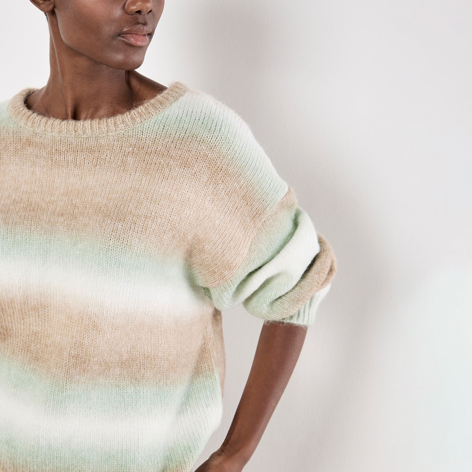 Apricot Space Dye Stripe Drop Shoulder Jumper