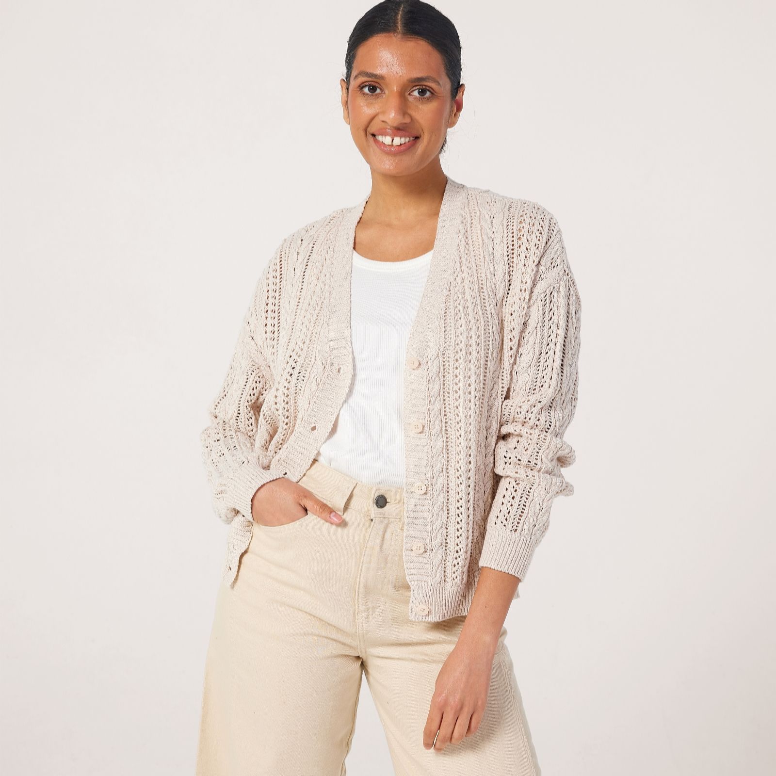 Apricot Cotton Blend Button Through Cardigan