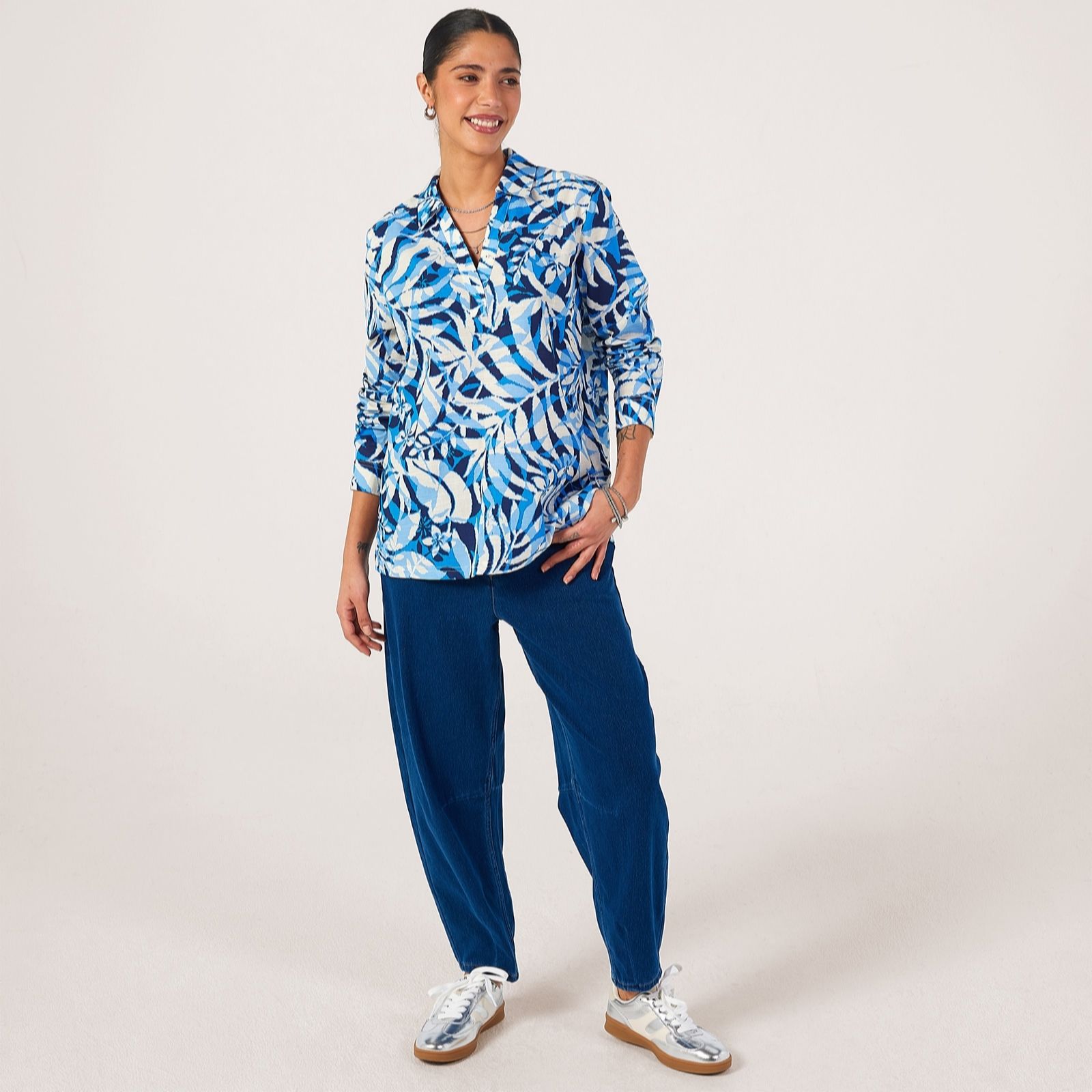 Denim & Co Cotton Printed Pullover Shirt