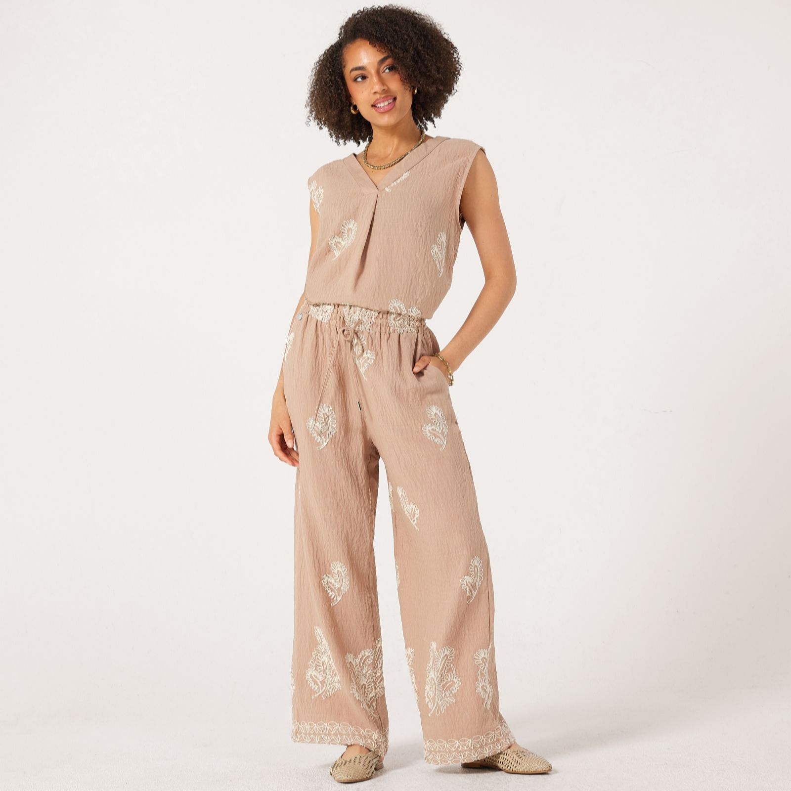 Malissa J Drawcord Waist Wide Leg Trouser With Border