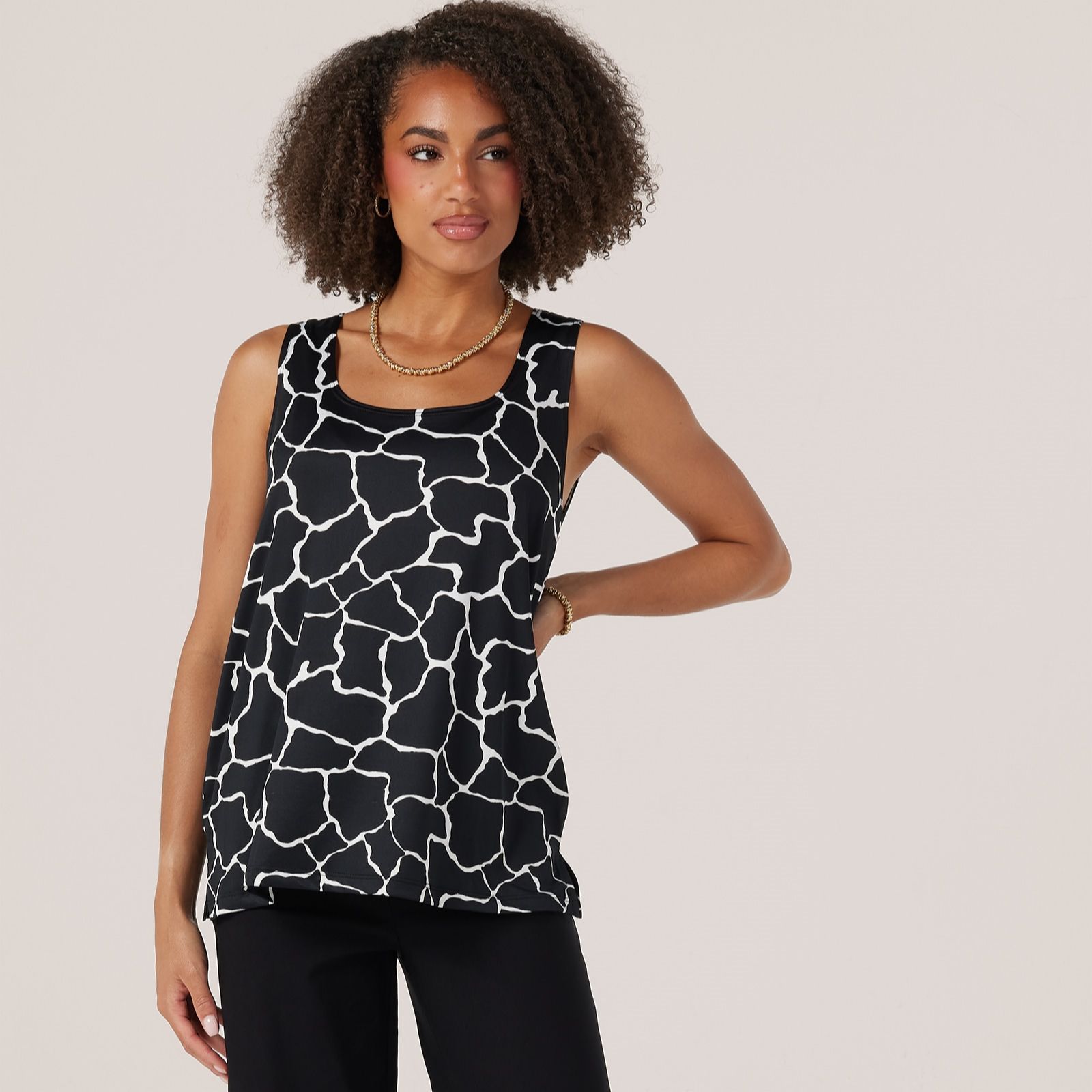 Kim & Co Printed Brazil Jersey Sleeveless Top with Side Slits