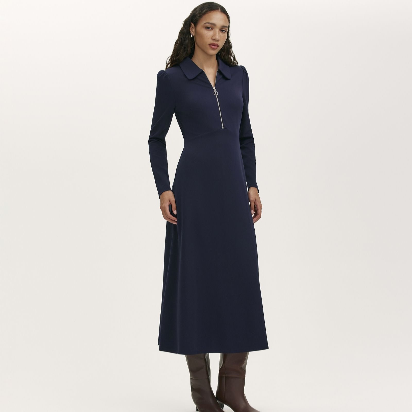 Finery Elvira Ponte Zip Collar Midi Fit and Flare Dress
