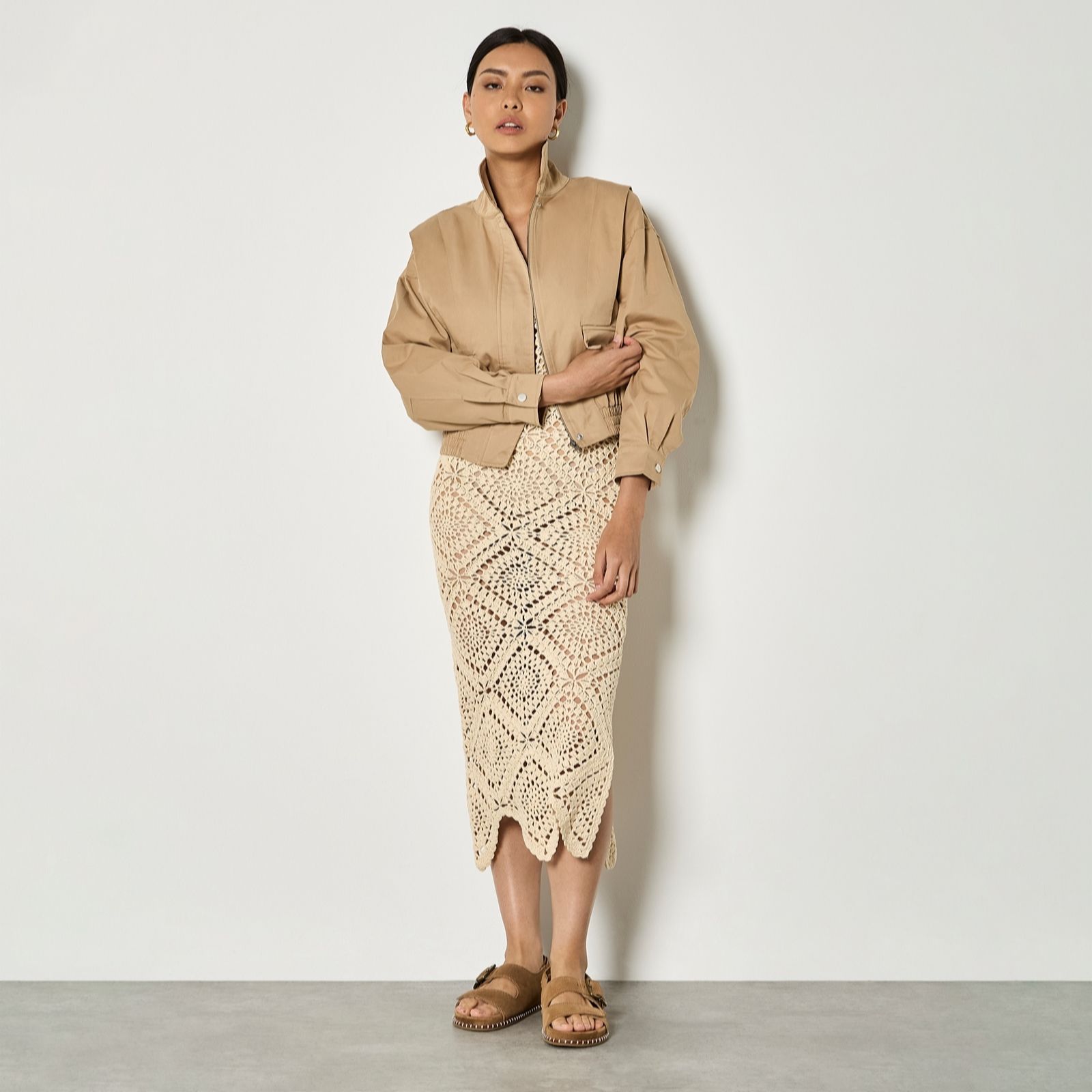 Apricot Apricot Shoulder Pleat Crop Jacket