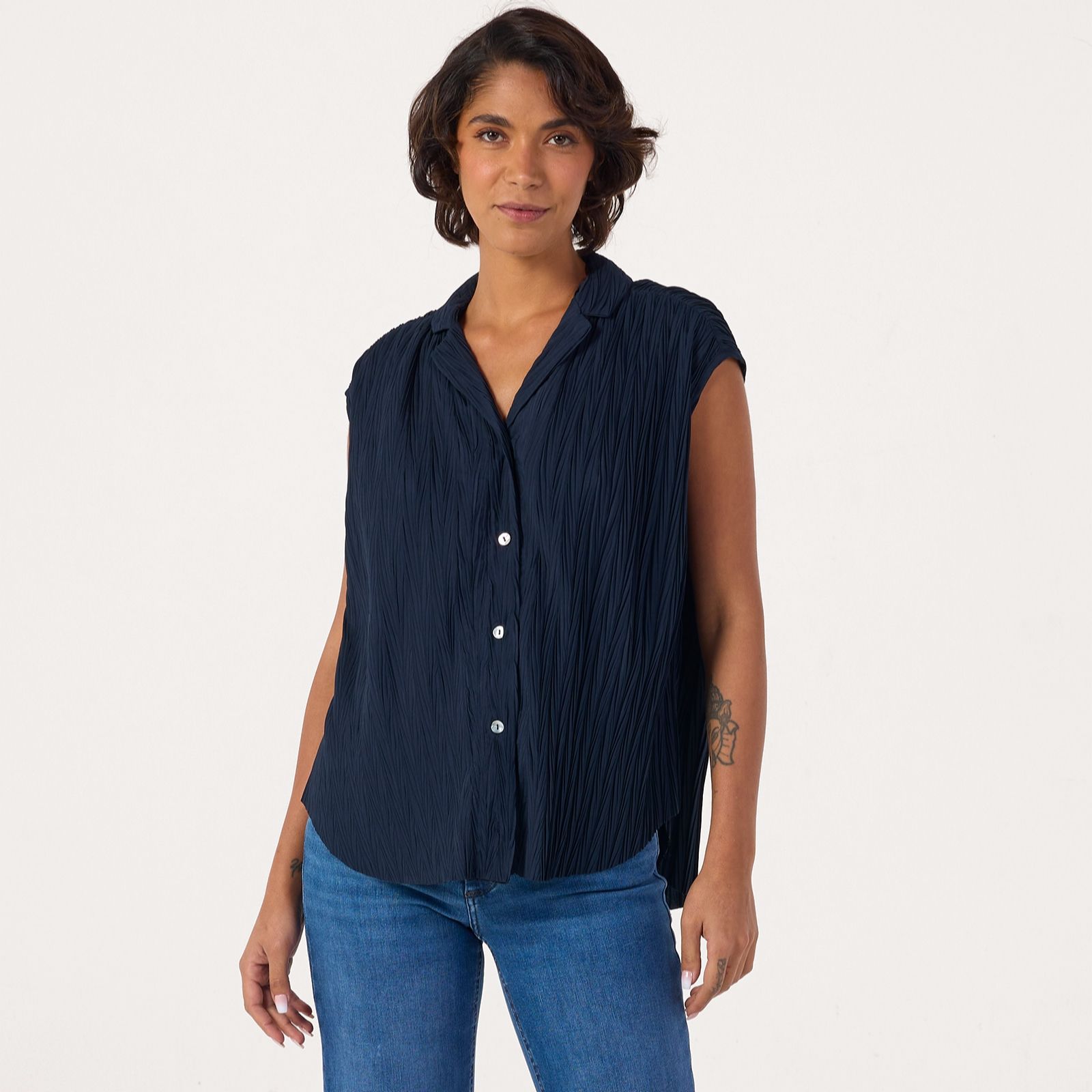 MarlaWynne Collection Crinkle Plisse Short Dolman Sleeve Shirt