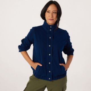 Denim & Co. Comfy Knit Denim Funnel Neck Bomber Jacket