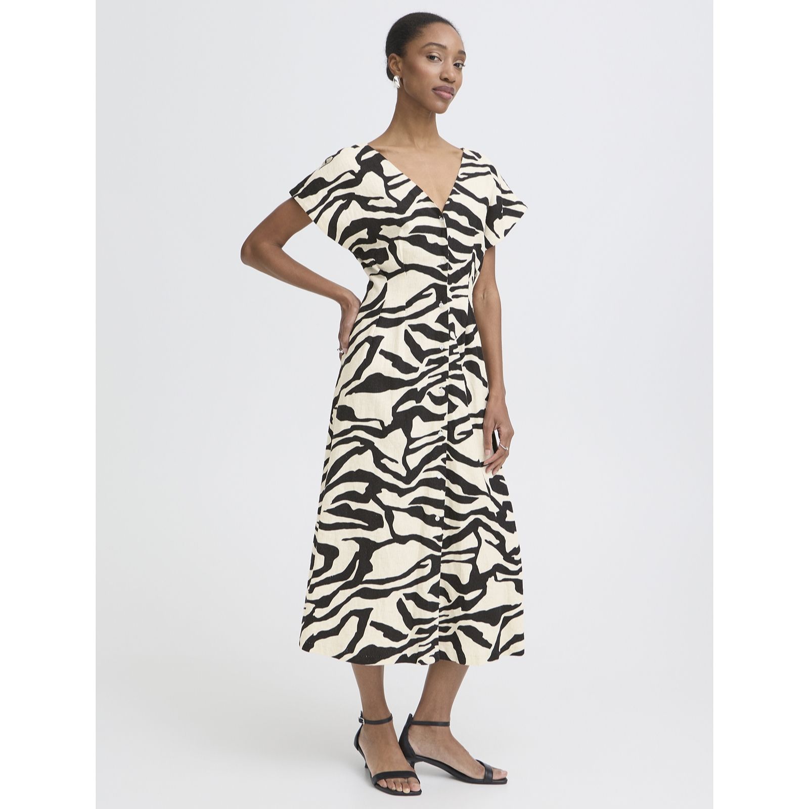 ICHI Linno Linen Blend Printed Dress