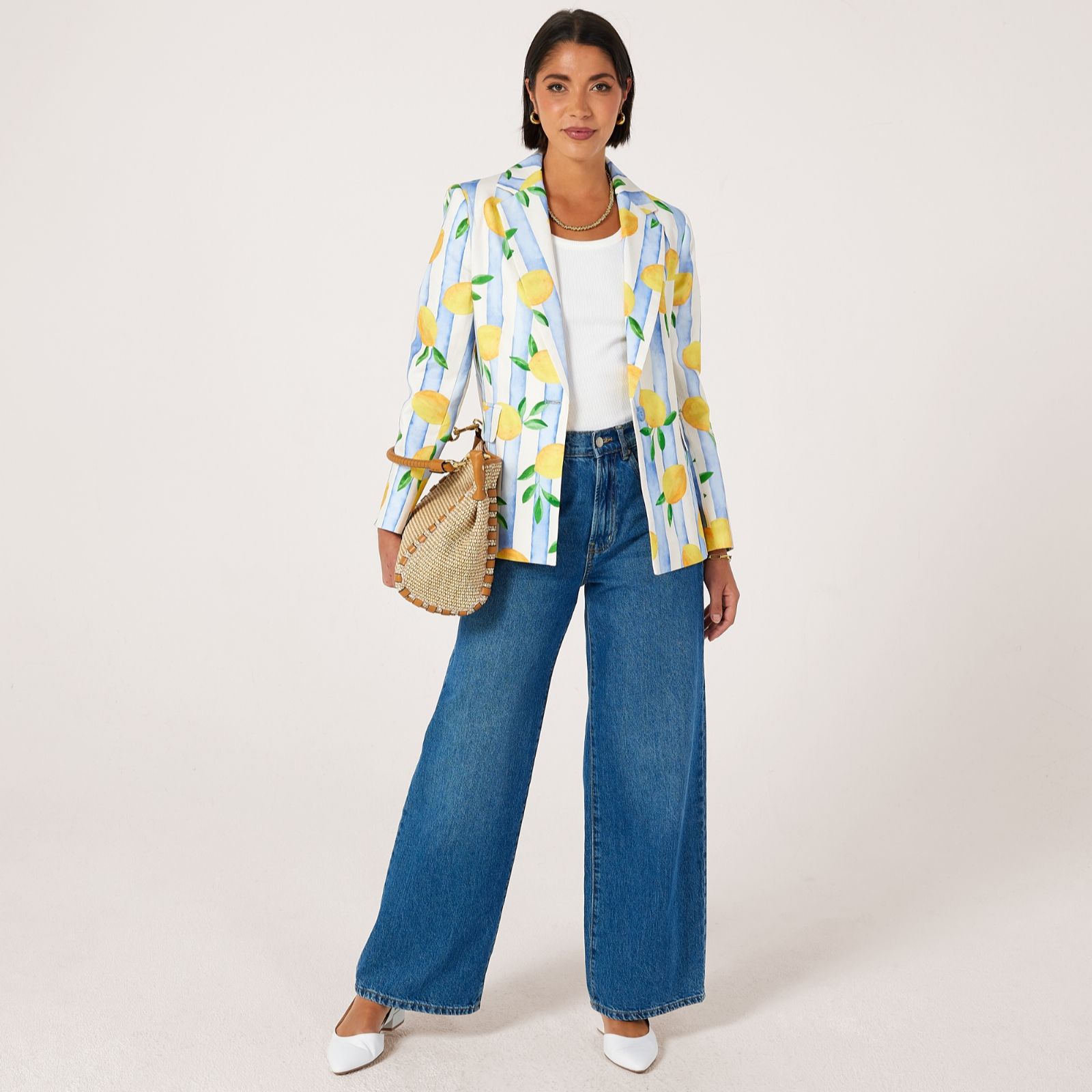 Helene Berman Riviera Collection 100% Cotton Stripe Lemon Blazer