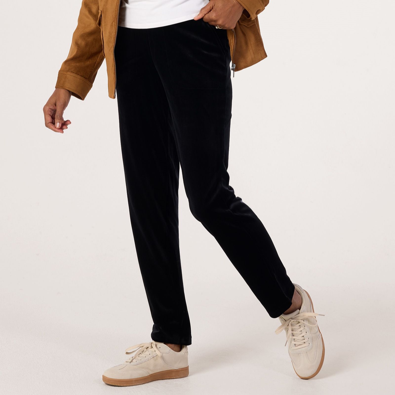 Denim & Co. Pull On Scuba Velvet Stretch Straight Leg Trousers Standard