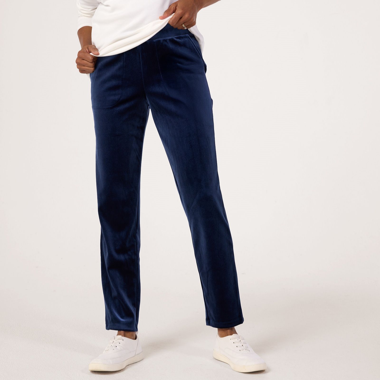 Denim & Co. Pull On Scuba Velvet Stretch Straight Leg Trousers Standard