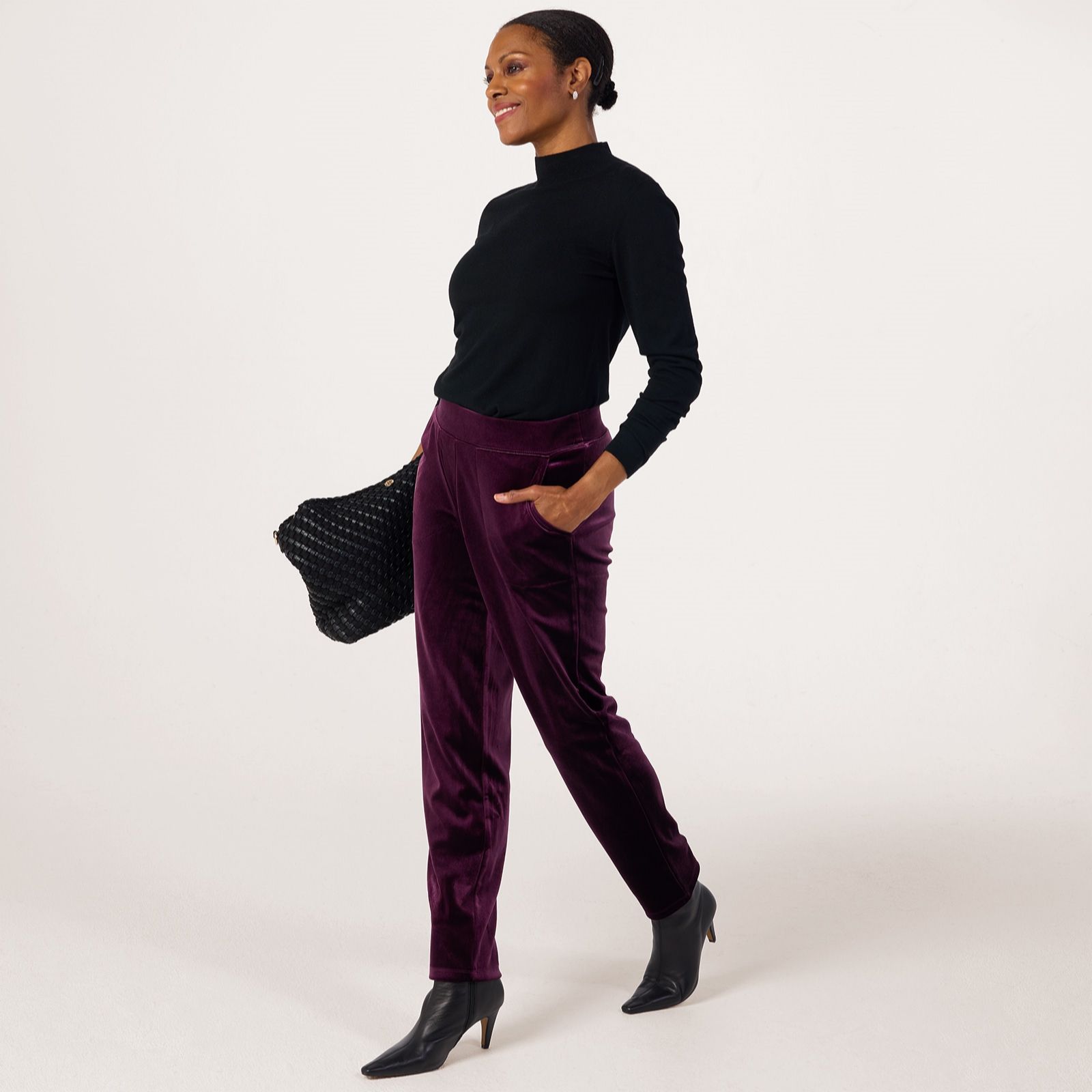 Denim & Co. Pull On Scuba Velvet Stretch Straight Leg Trousers Standard