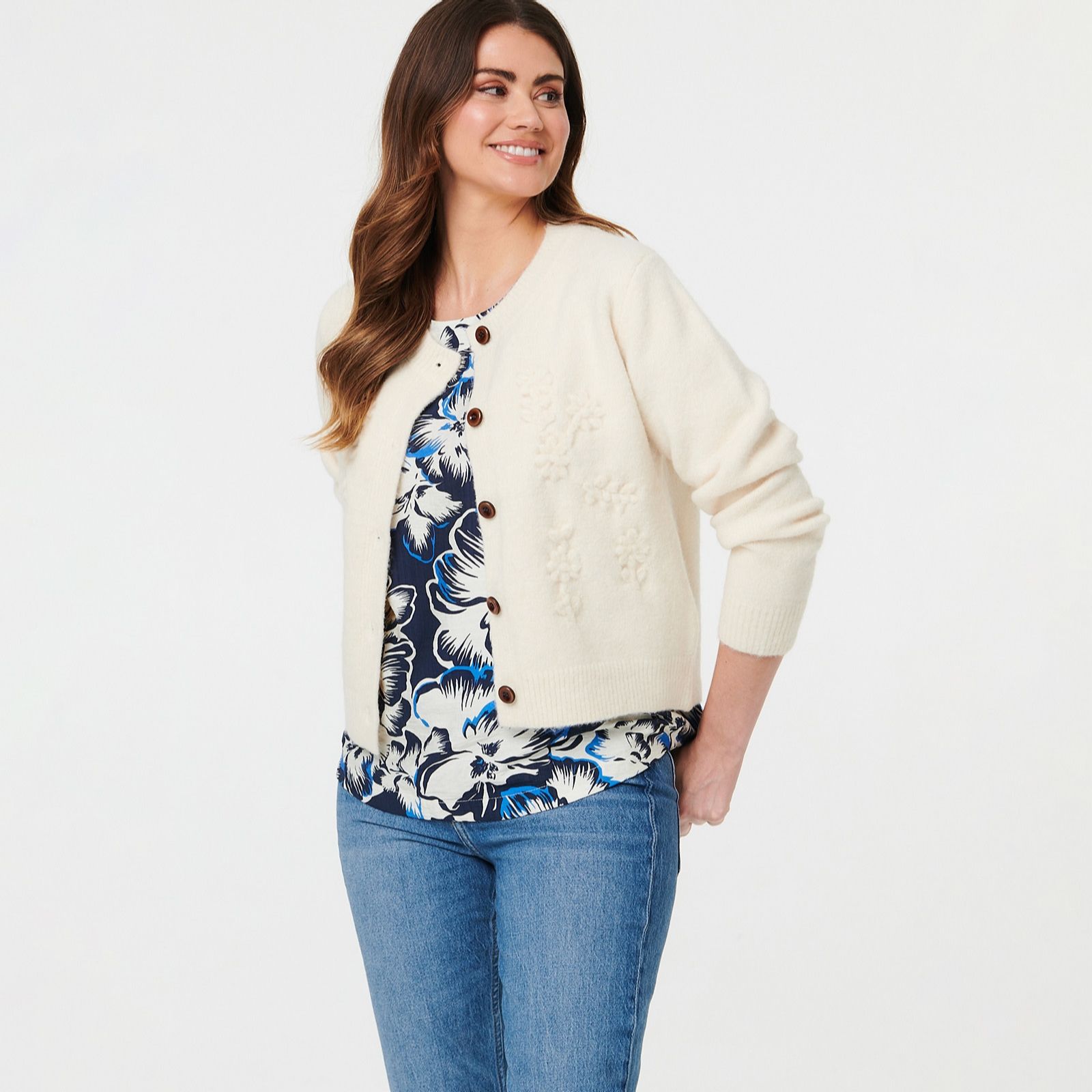 Izabel London Floral Applique Cardigan