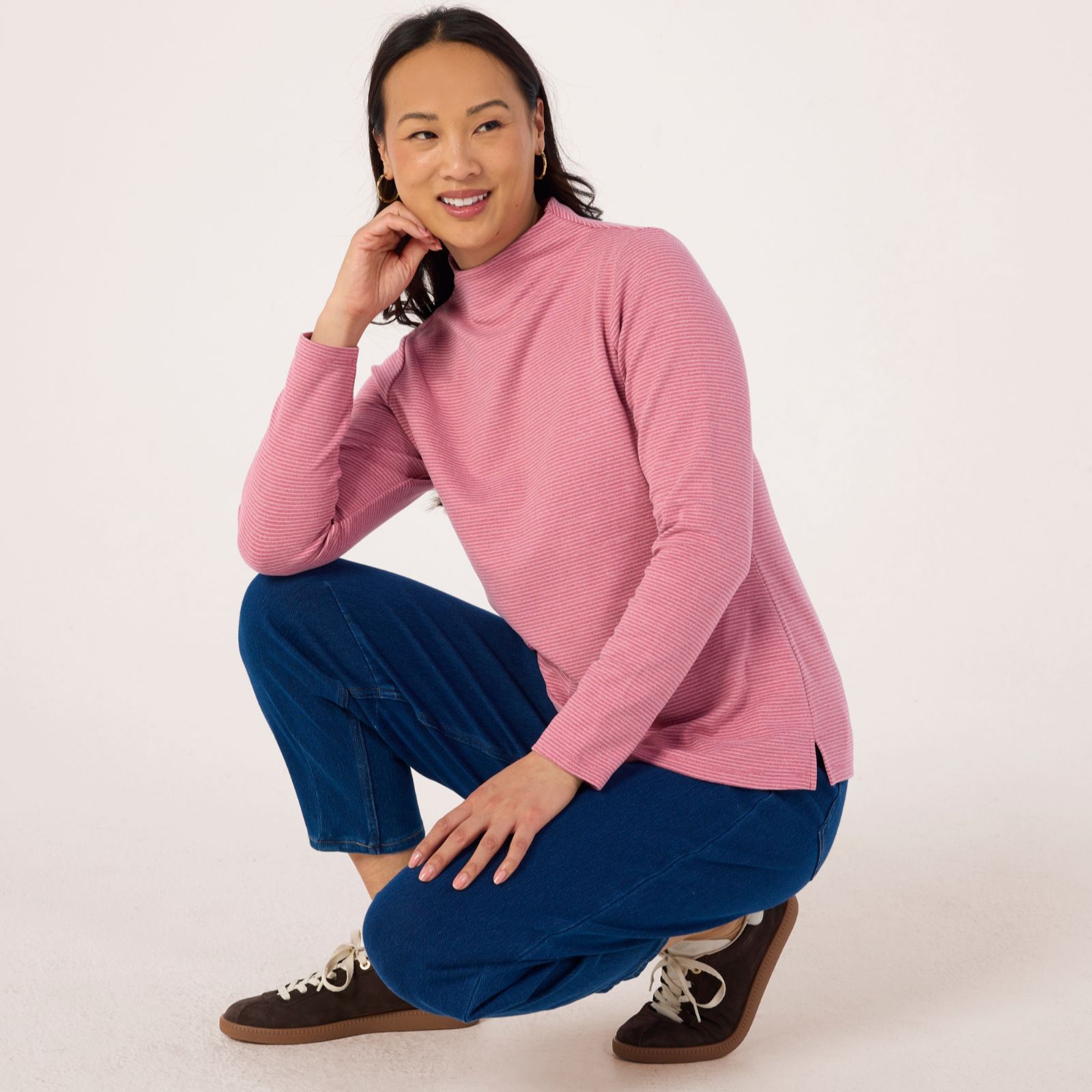 Denim & Co Essentials Soft Knit Funnel Neck Long Sleeve Top