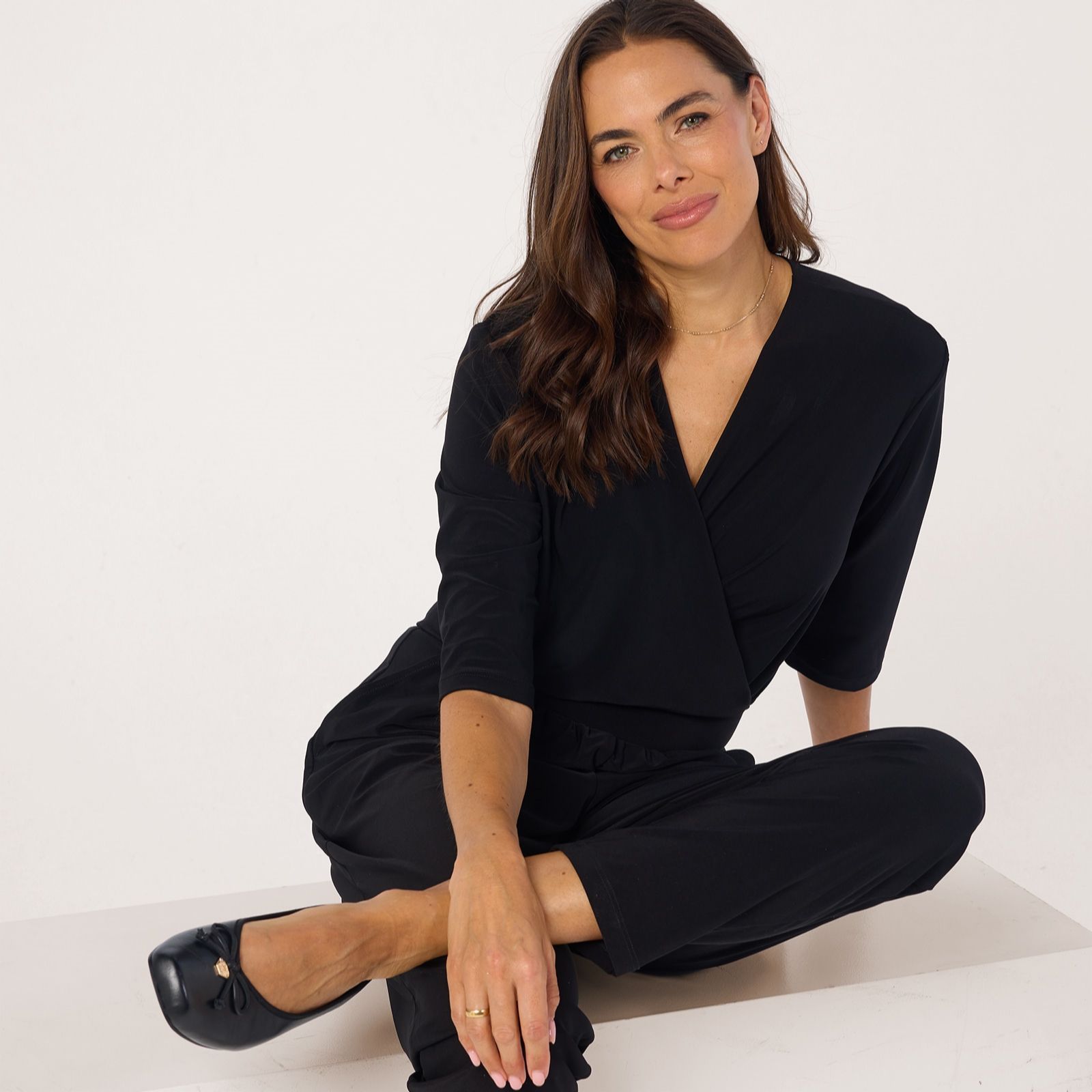 Kim & Co Deluxe Brazil 3/4 sleeve Narrow Petite Leg Jumpsuit