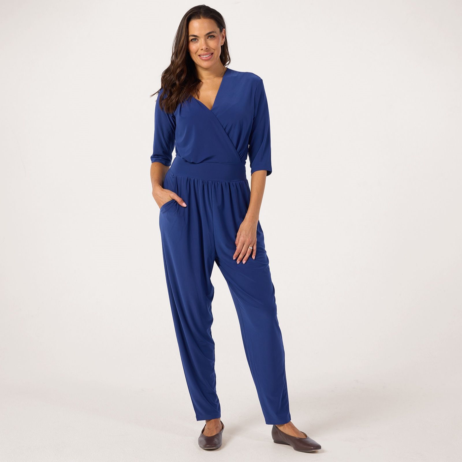 Kim & Co Deluxe Brazil 3/4 sleeve Narrow Petite Leg Jumpsuit