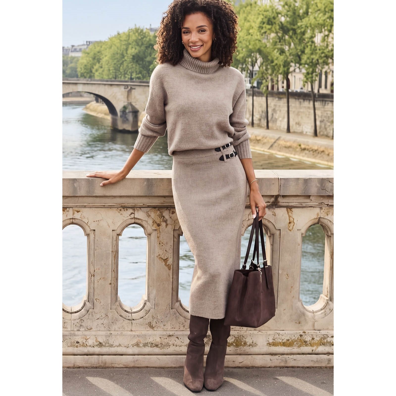 Sosandar Tweedy Look Long Knit Skirt